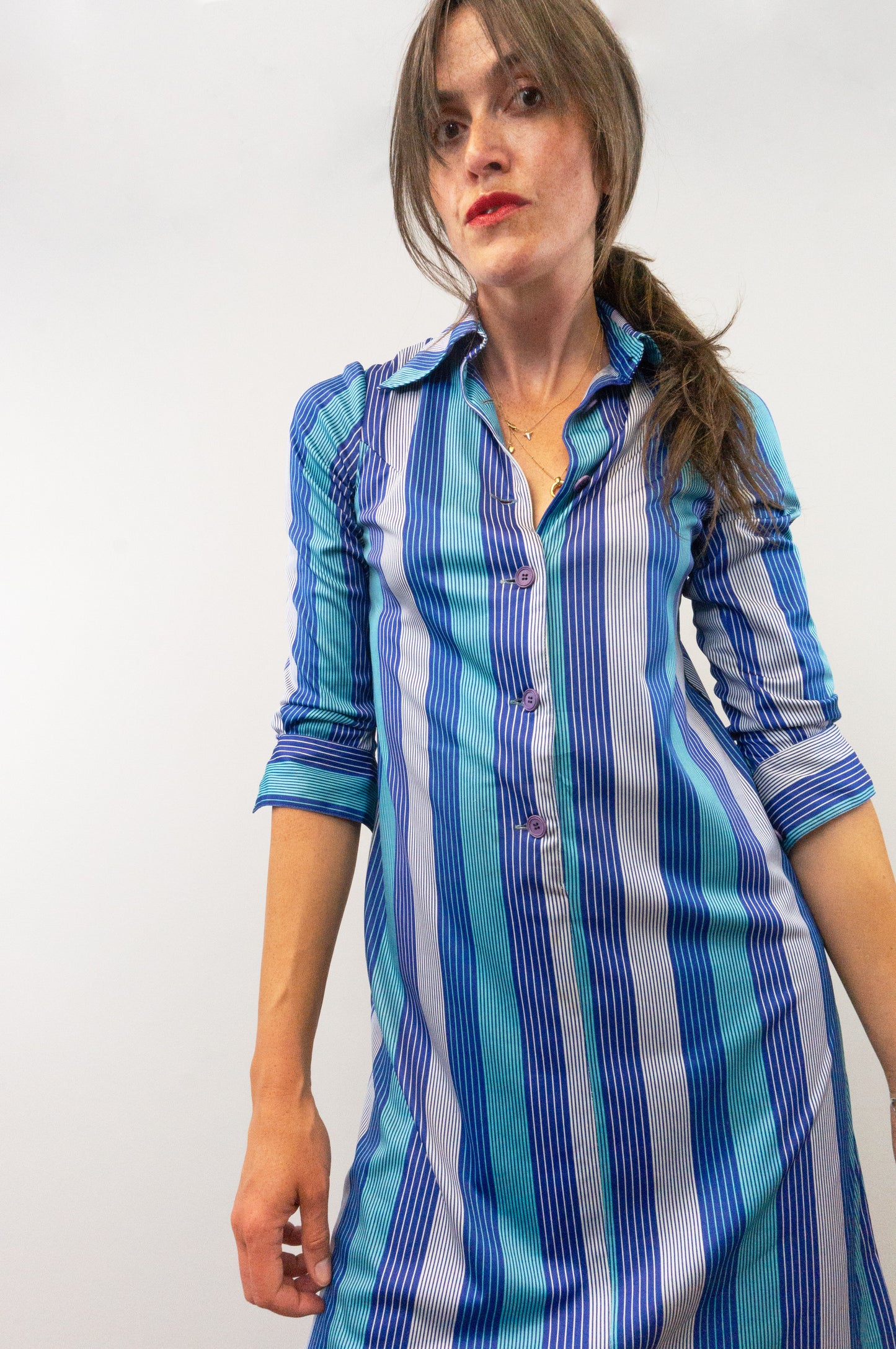 vintage blue and white striped shirt dress