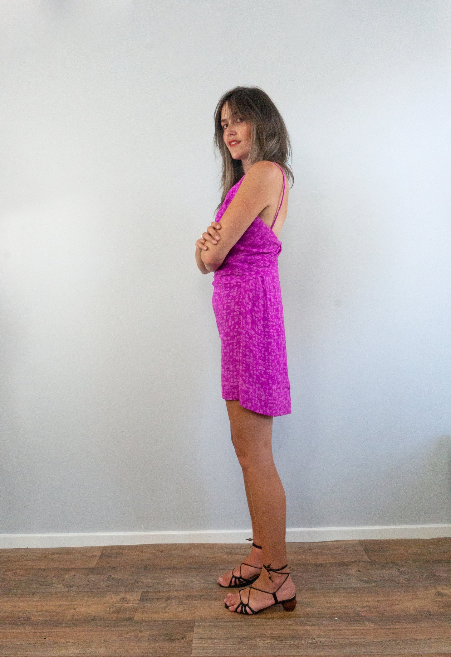 Vintage low back square neck wedding guest dress