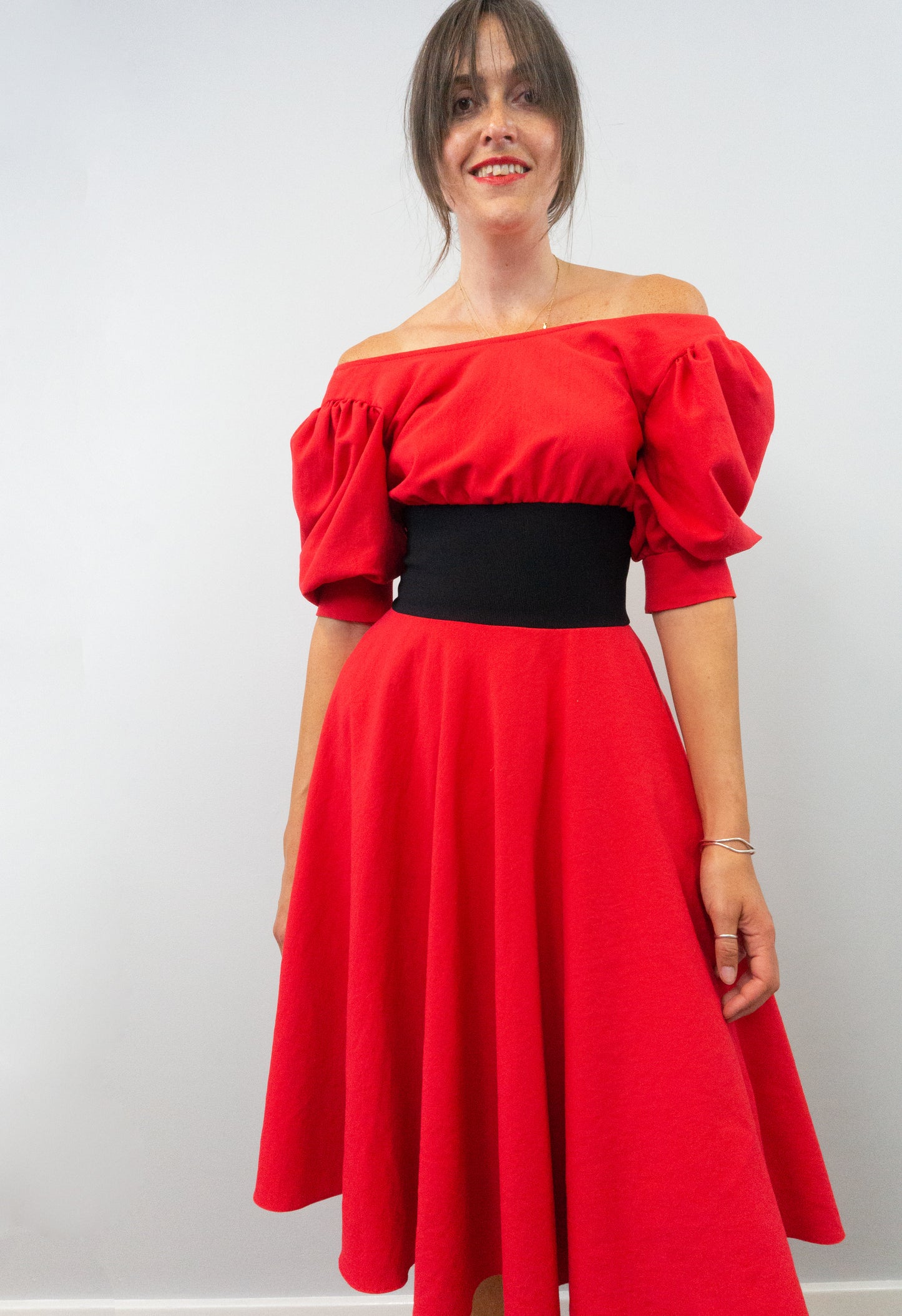 Vintage Red and black full skirt zandra rhodes saks 5th avenue dress