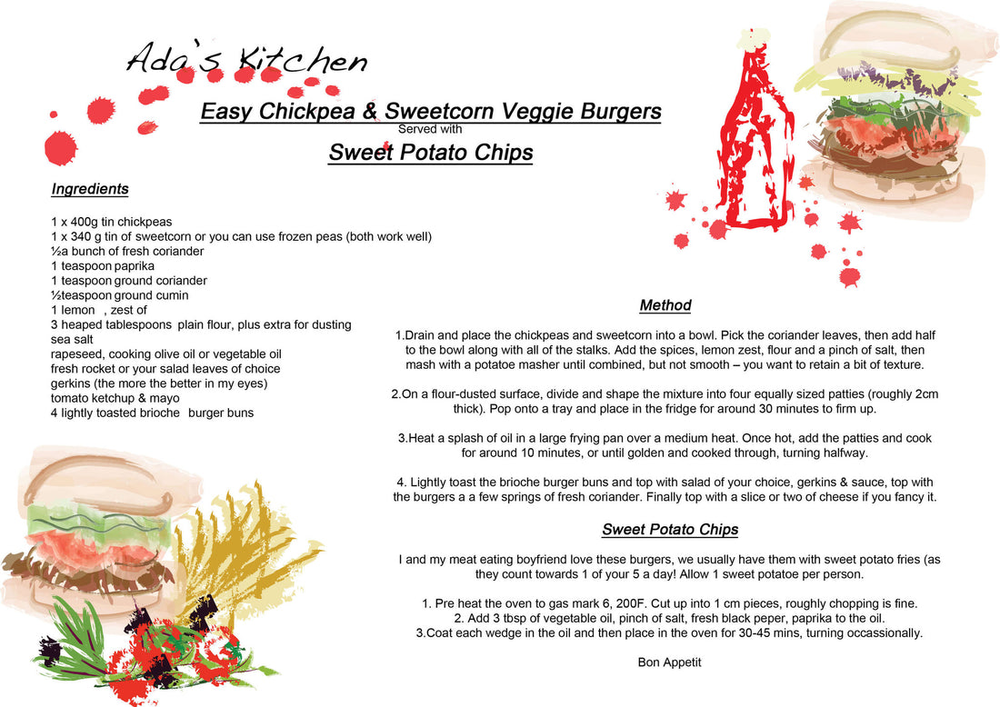 Welcome to Ada's Kitchen- Chickpea Burger & Chips