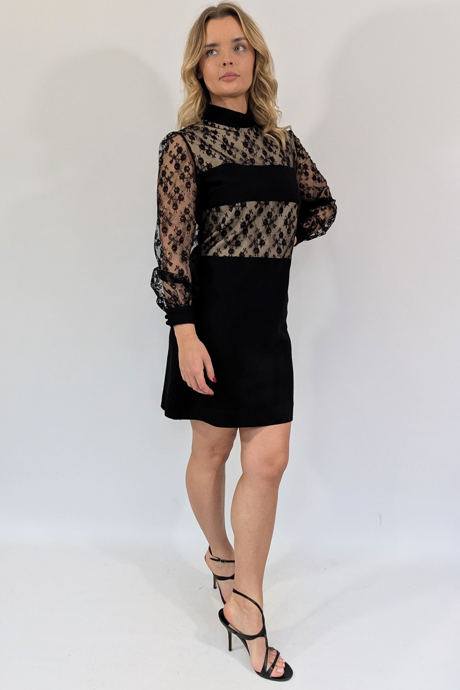 1960s Frank Usher Black Lace Mini Dress