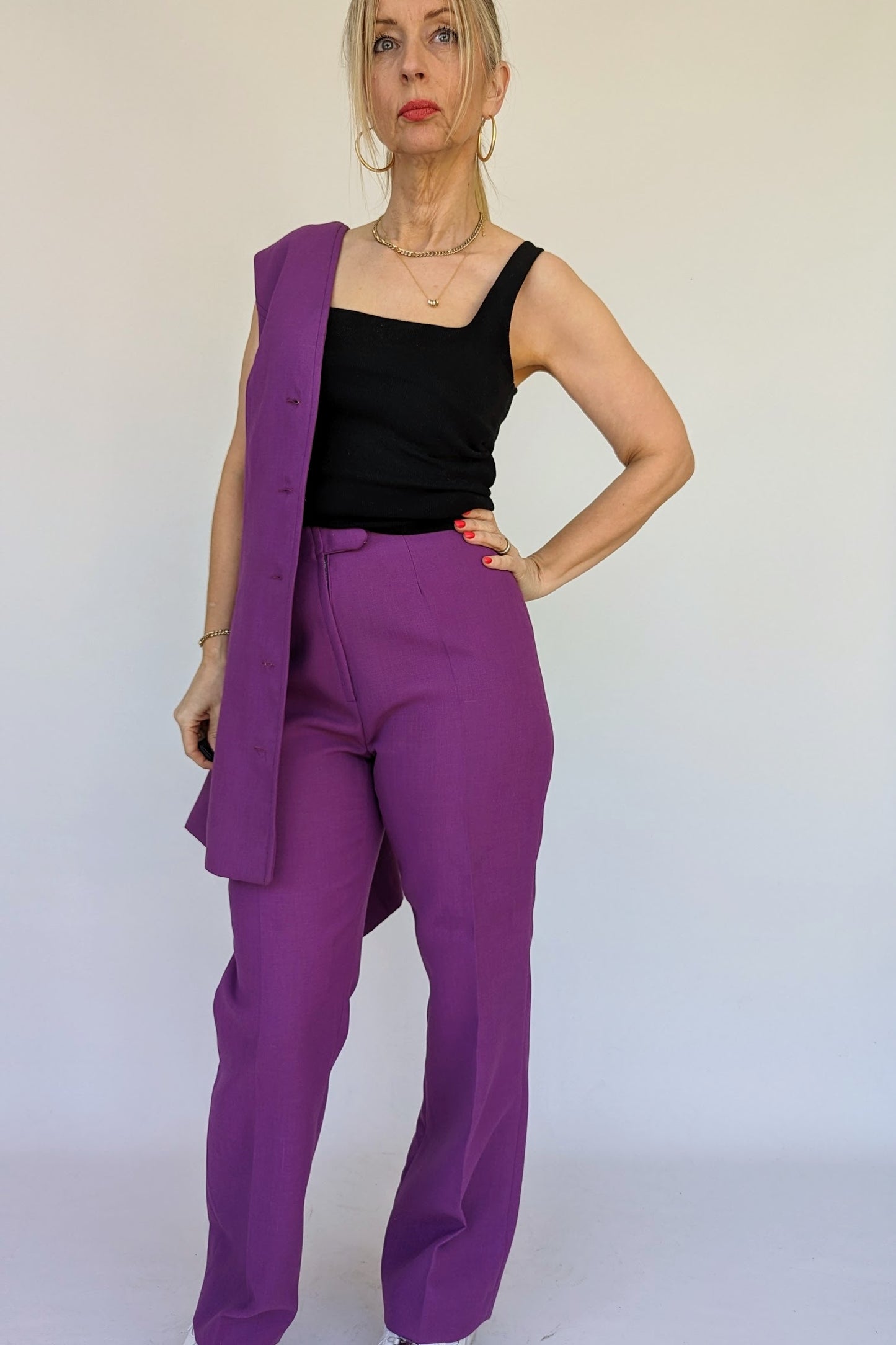 purple trouser waistcoat set 70s
