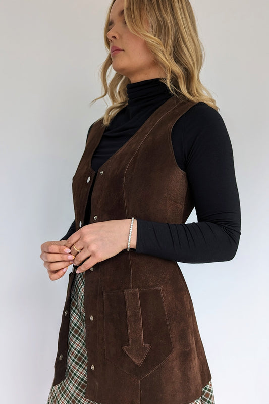 vintage dark brown ladies 1970s waistcoat 