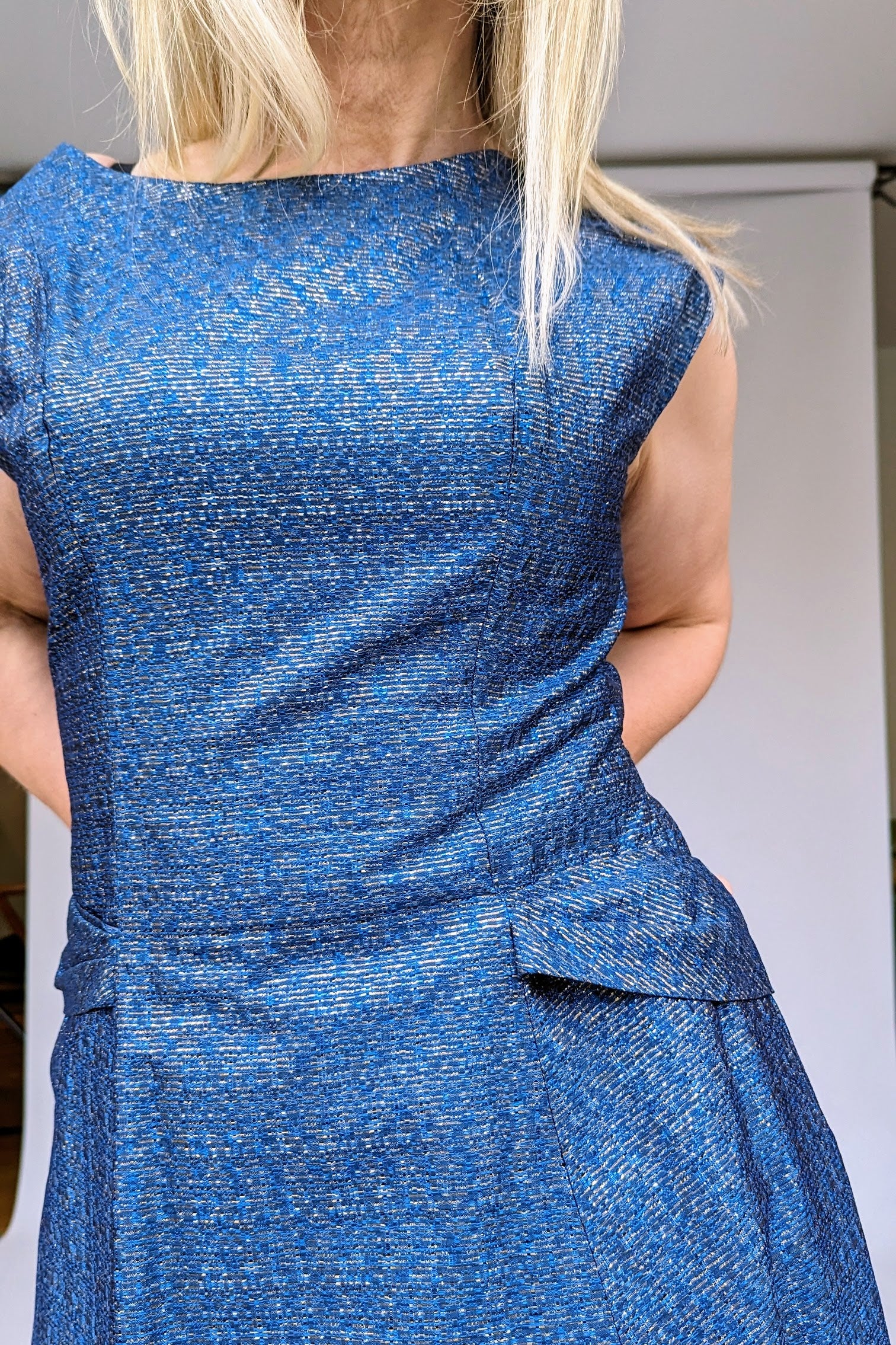 Gold Silver threaded blue cocktail dress
