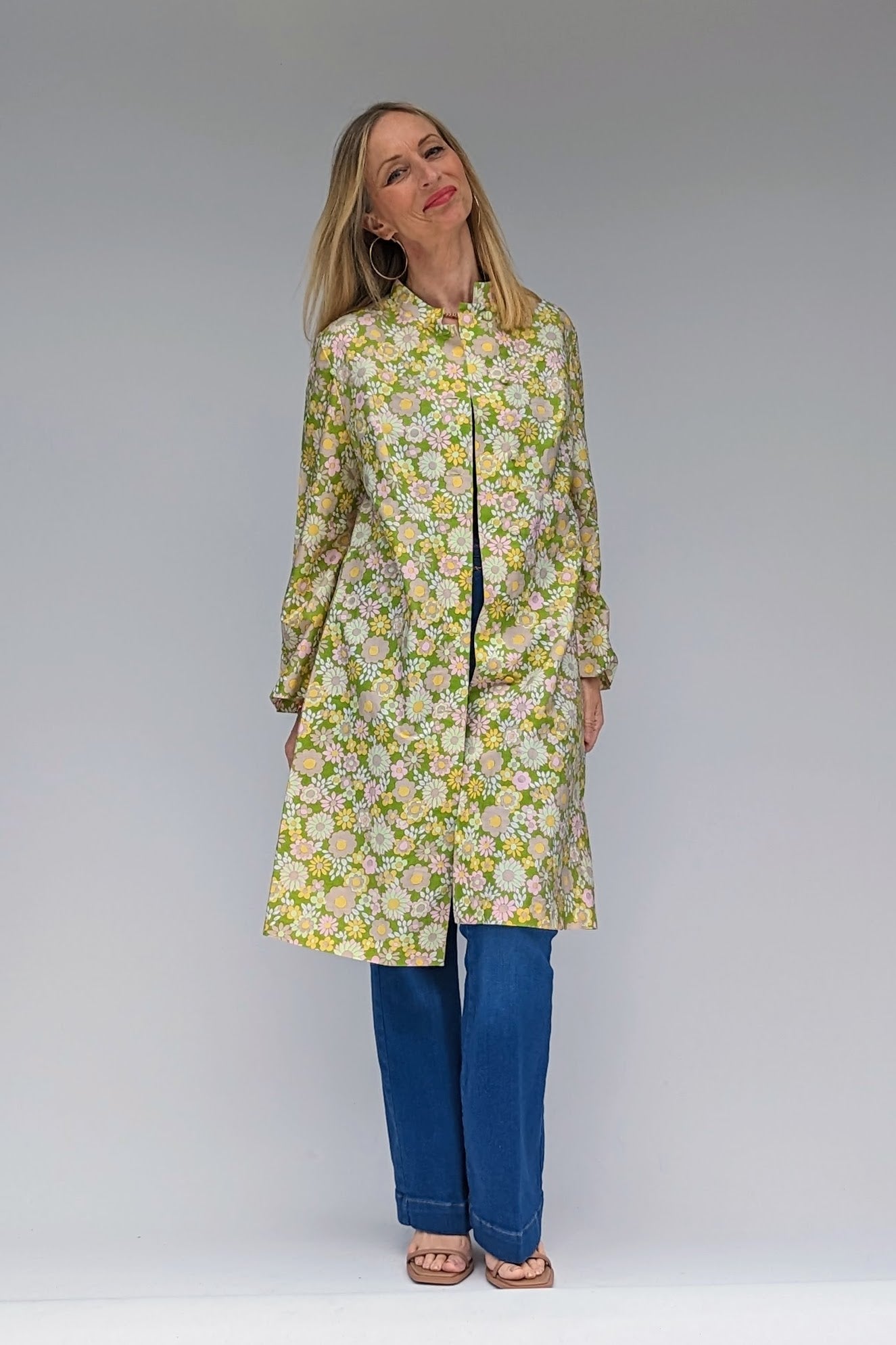 1960s Summer Floral Retro Long Lightweight Coat