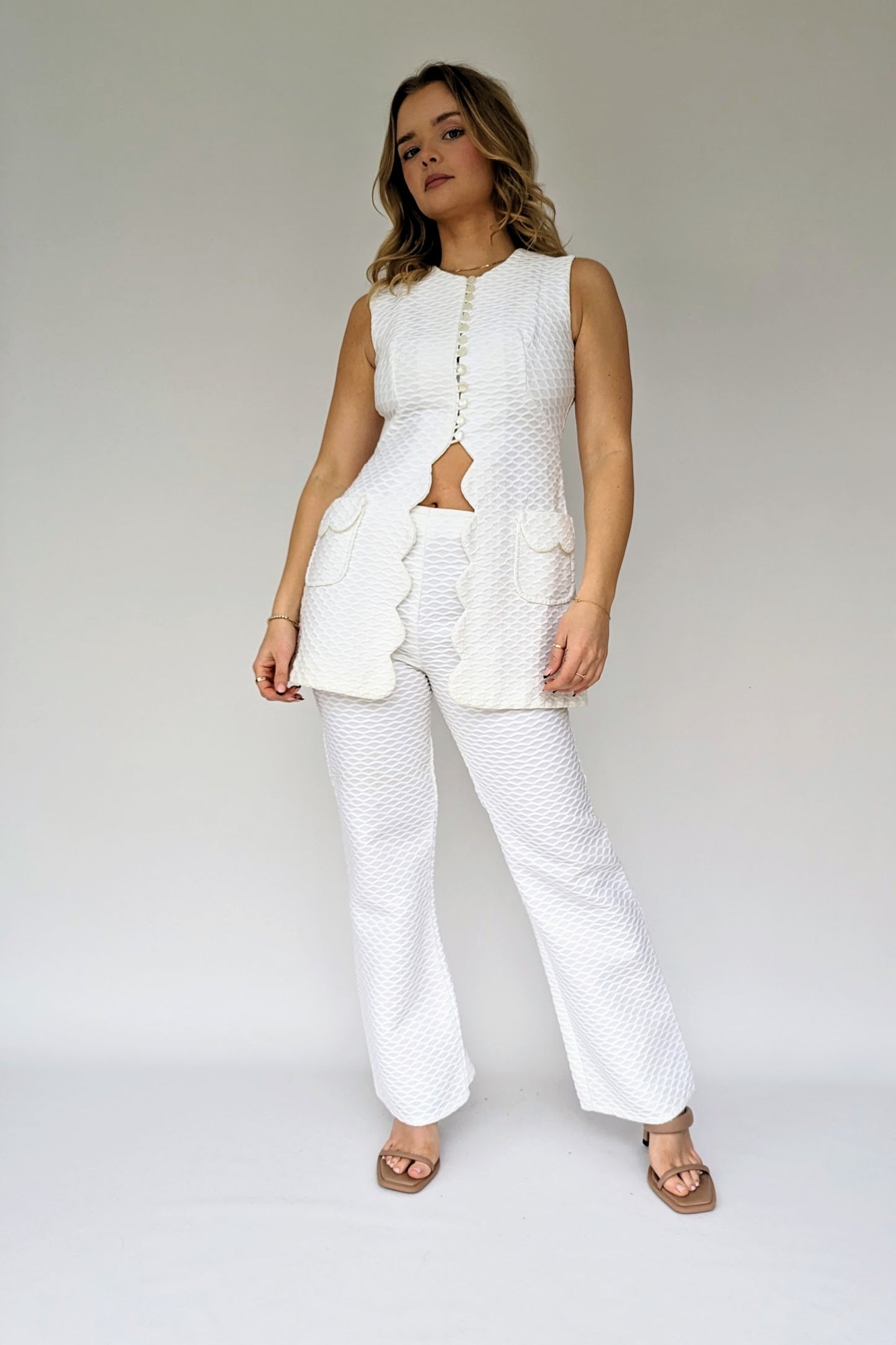 bride outfit 1960s White Pant Suit