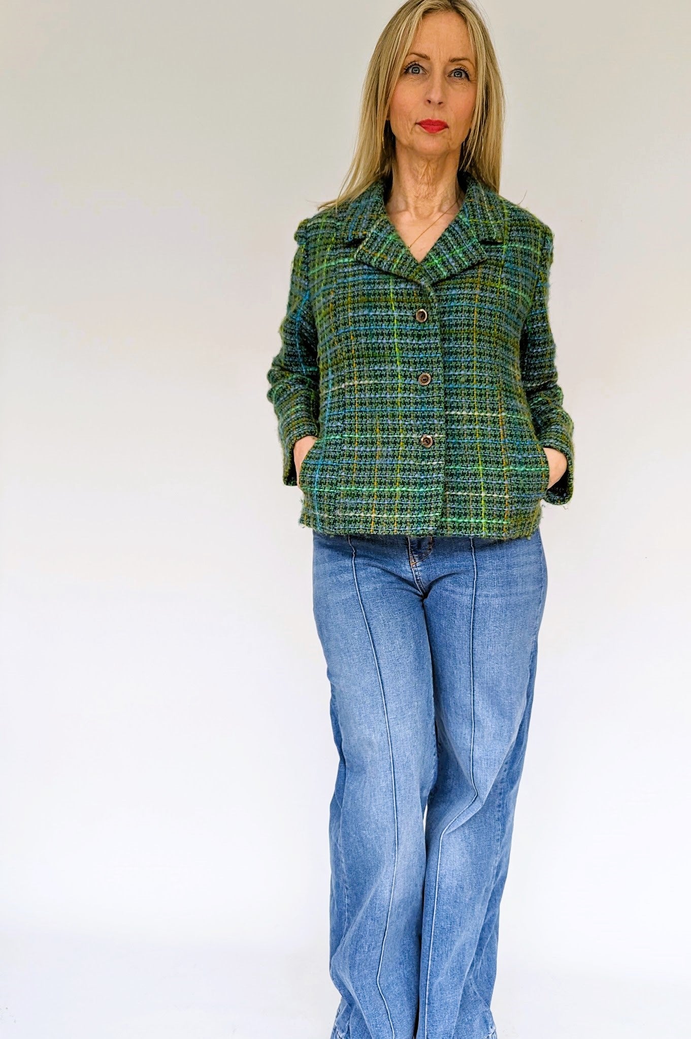 Short 60s Tweed vintage green and blue Scottish wool jacket