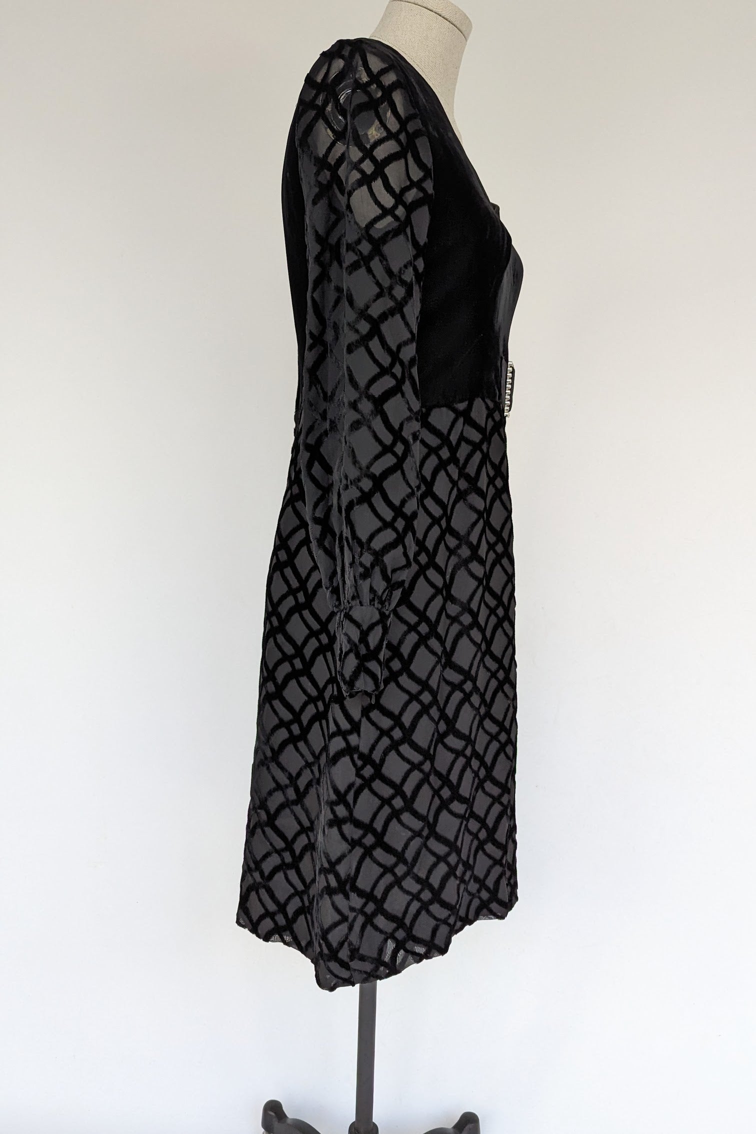 Devore black 70s dress