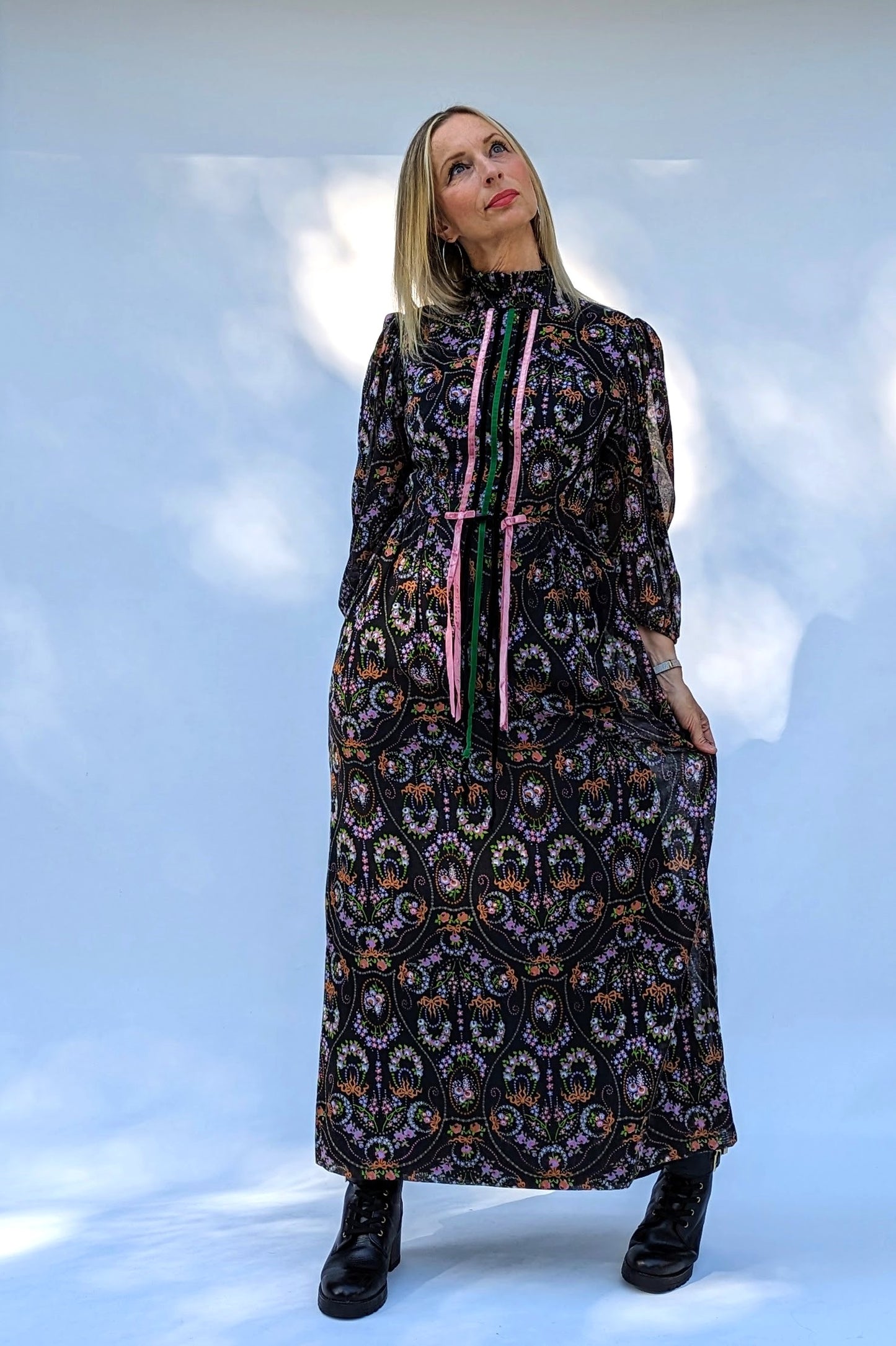 70s maxi dress with ribbons