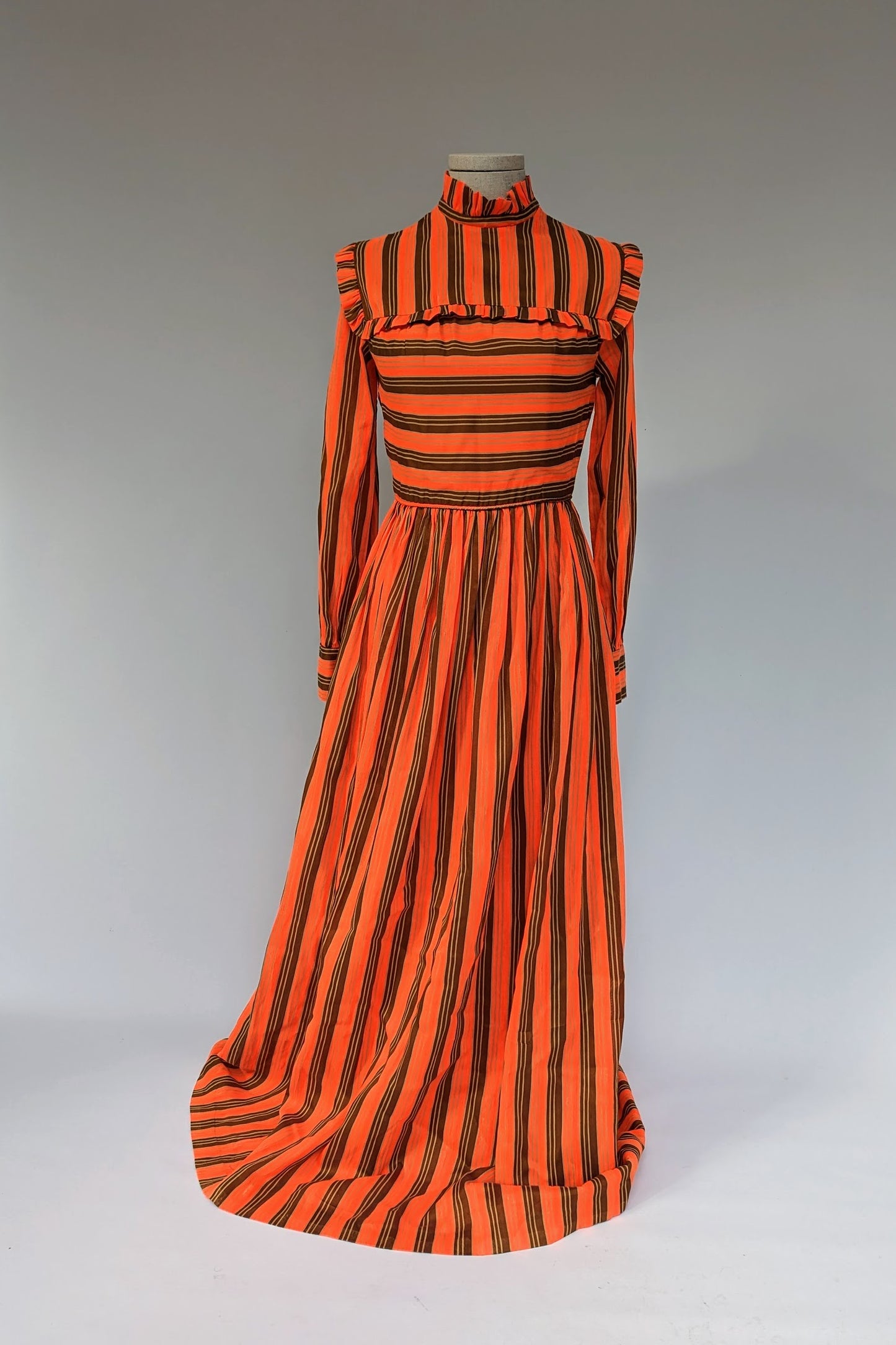 orange and brown stripe maxi dress
