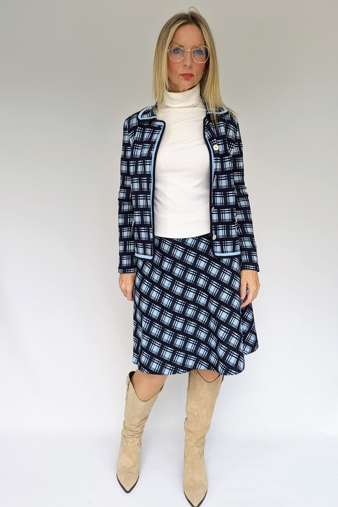 Skirt Jacket navy checked suit
