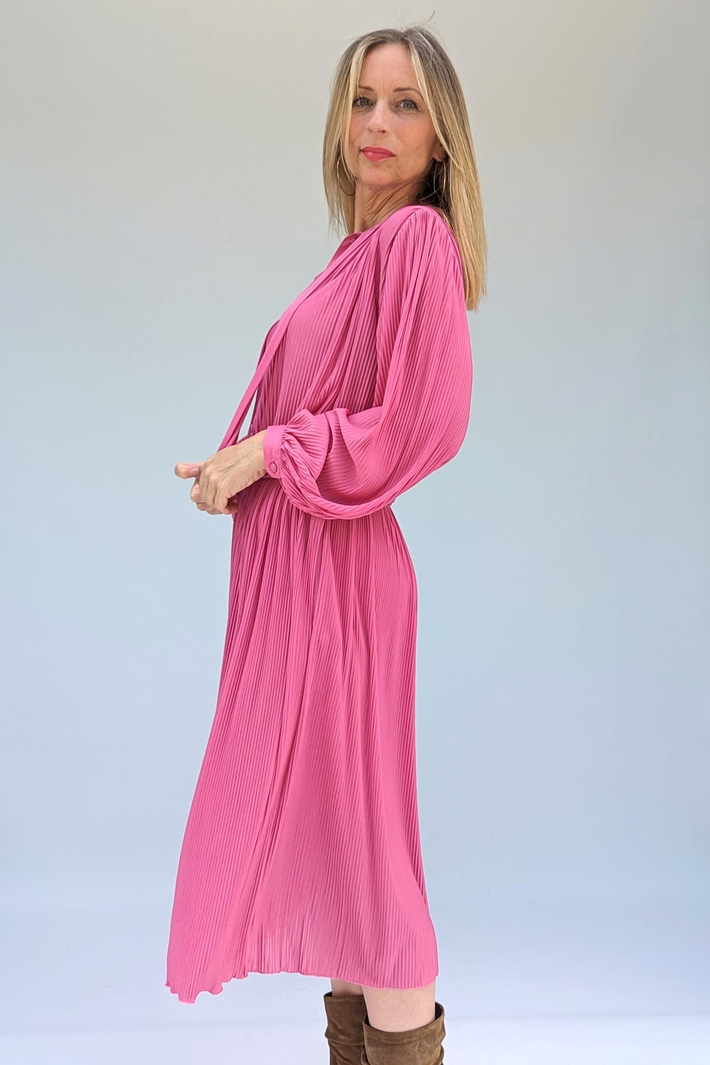 belted pink vintage dress