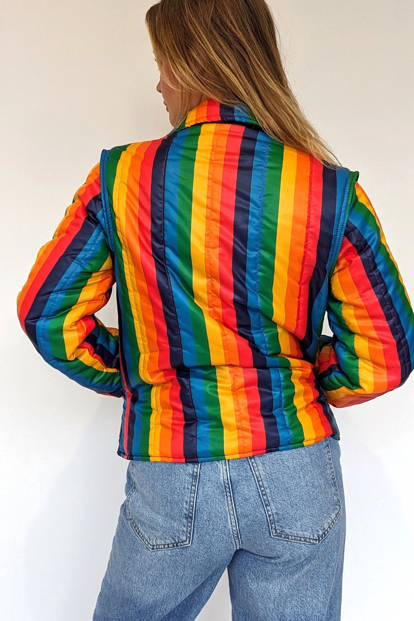 vintage ski jacket in rainbow