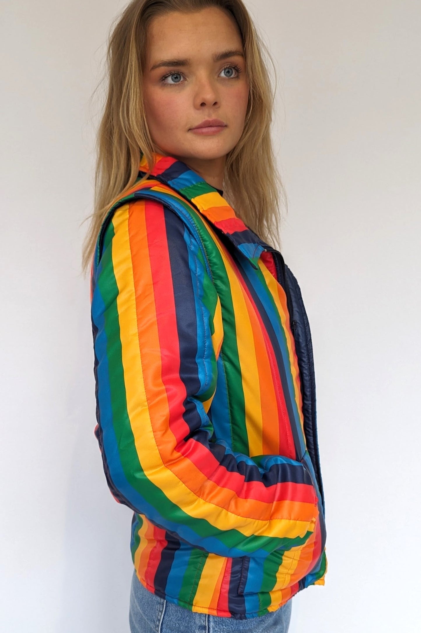 rainbow puffer coat short 