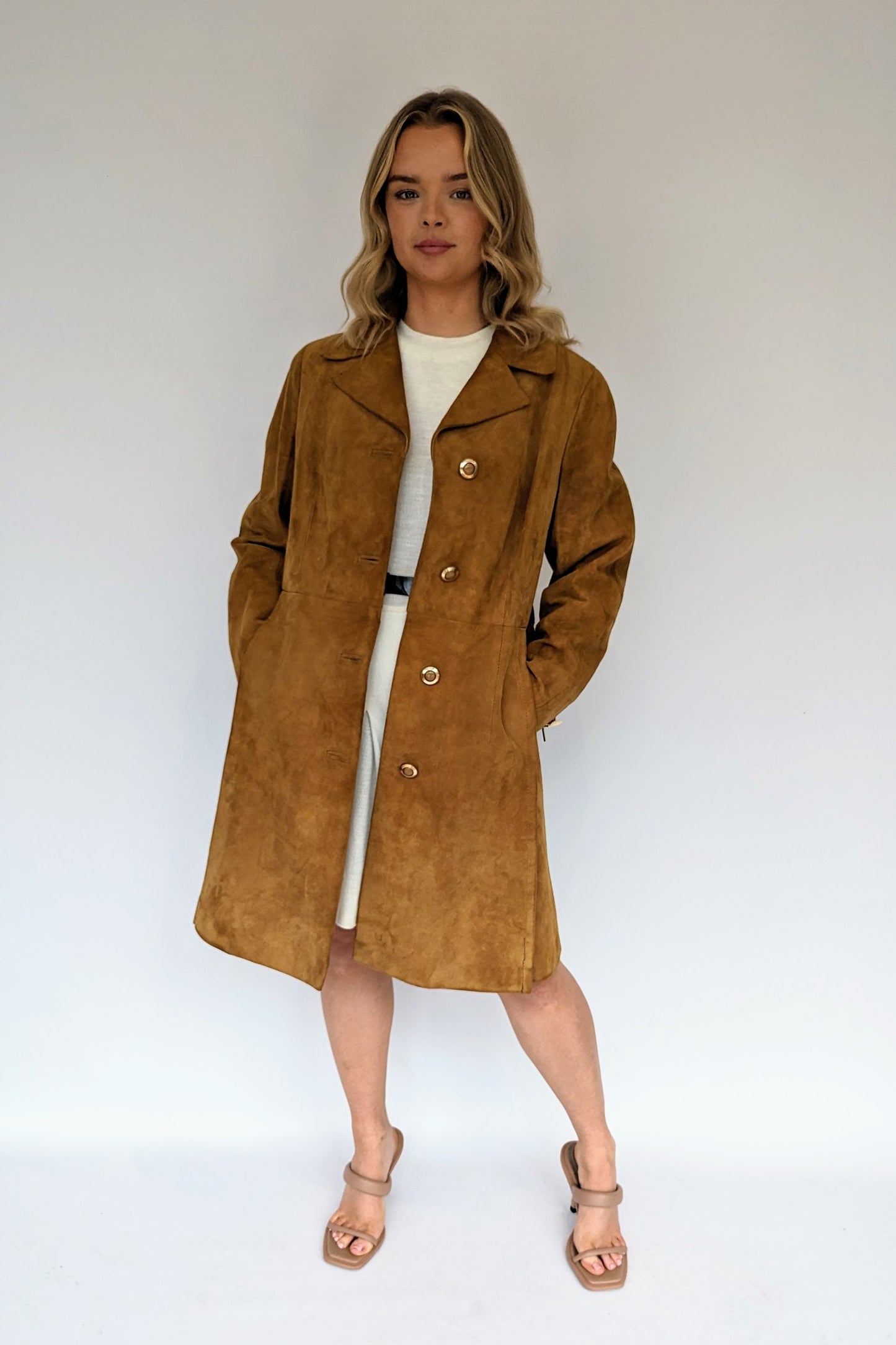 vintage suede long suede coat with pockets