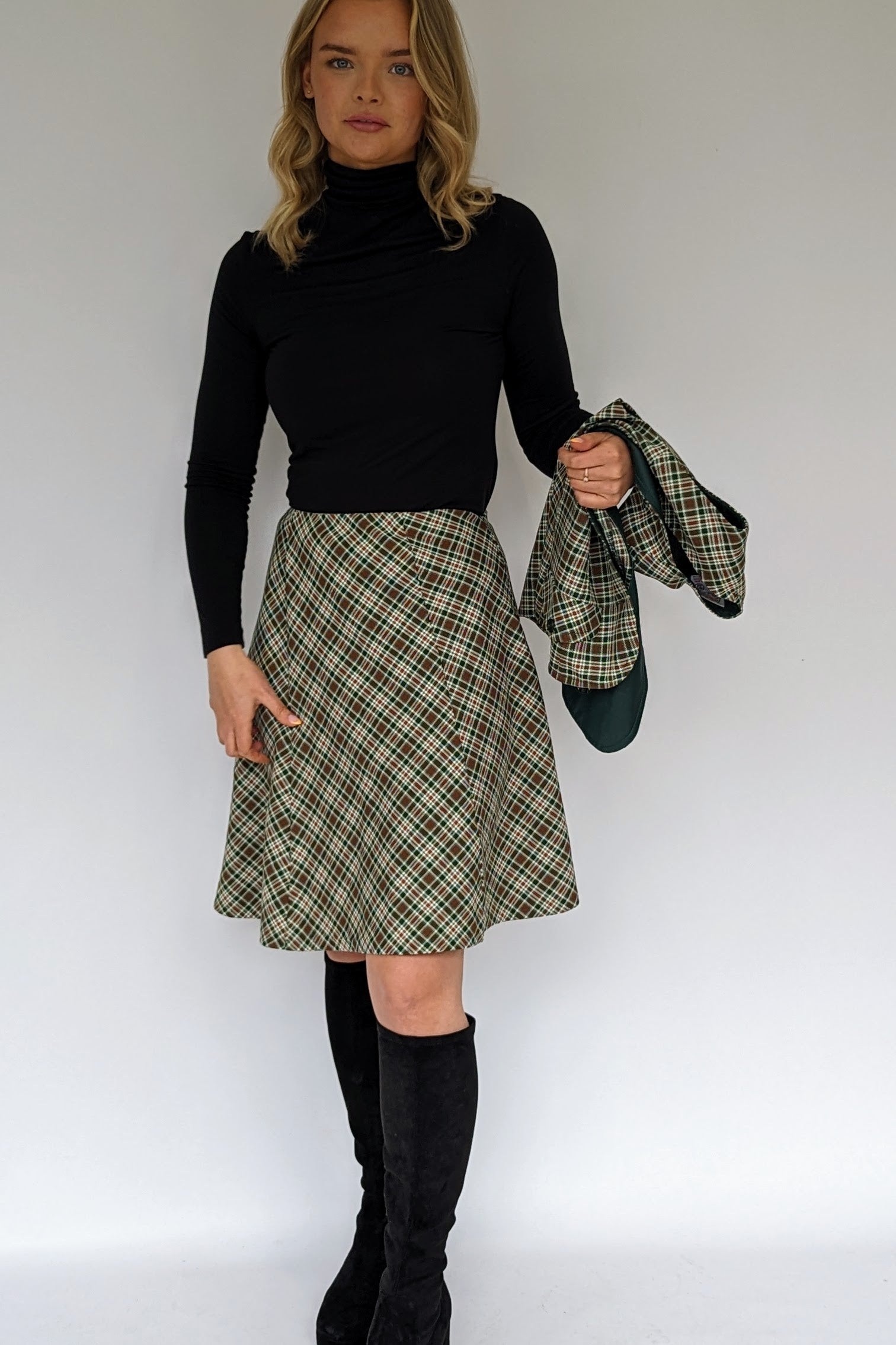 Plaid check skirt suit from 1970s 