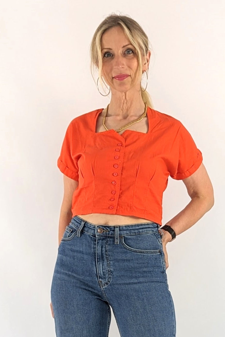 80s cropped blouse red