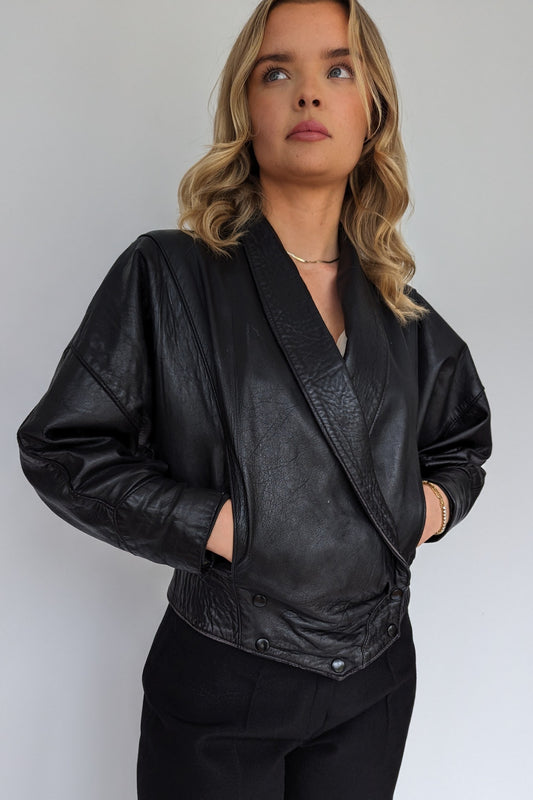 batwing leather short jacket with pockets