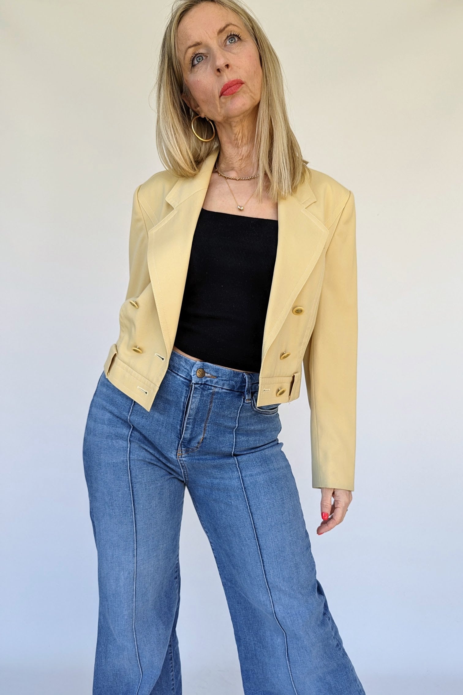 Cropped Double Breasted Light Yellow Coat