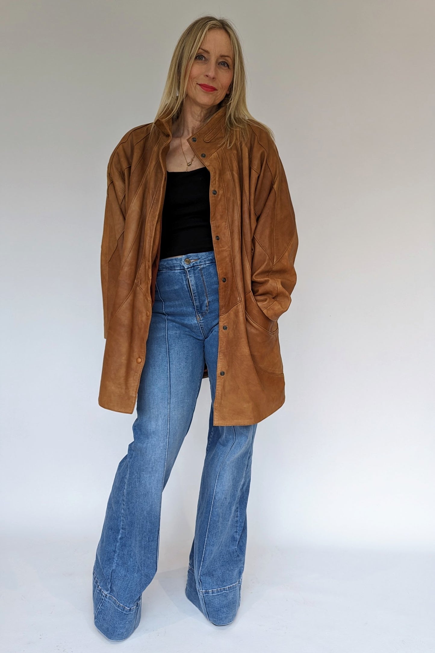 Open photo of 80s Brown Tan Soft Leather Oversized Jacket