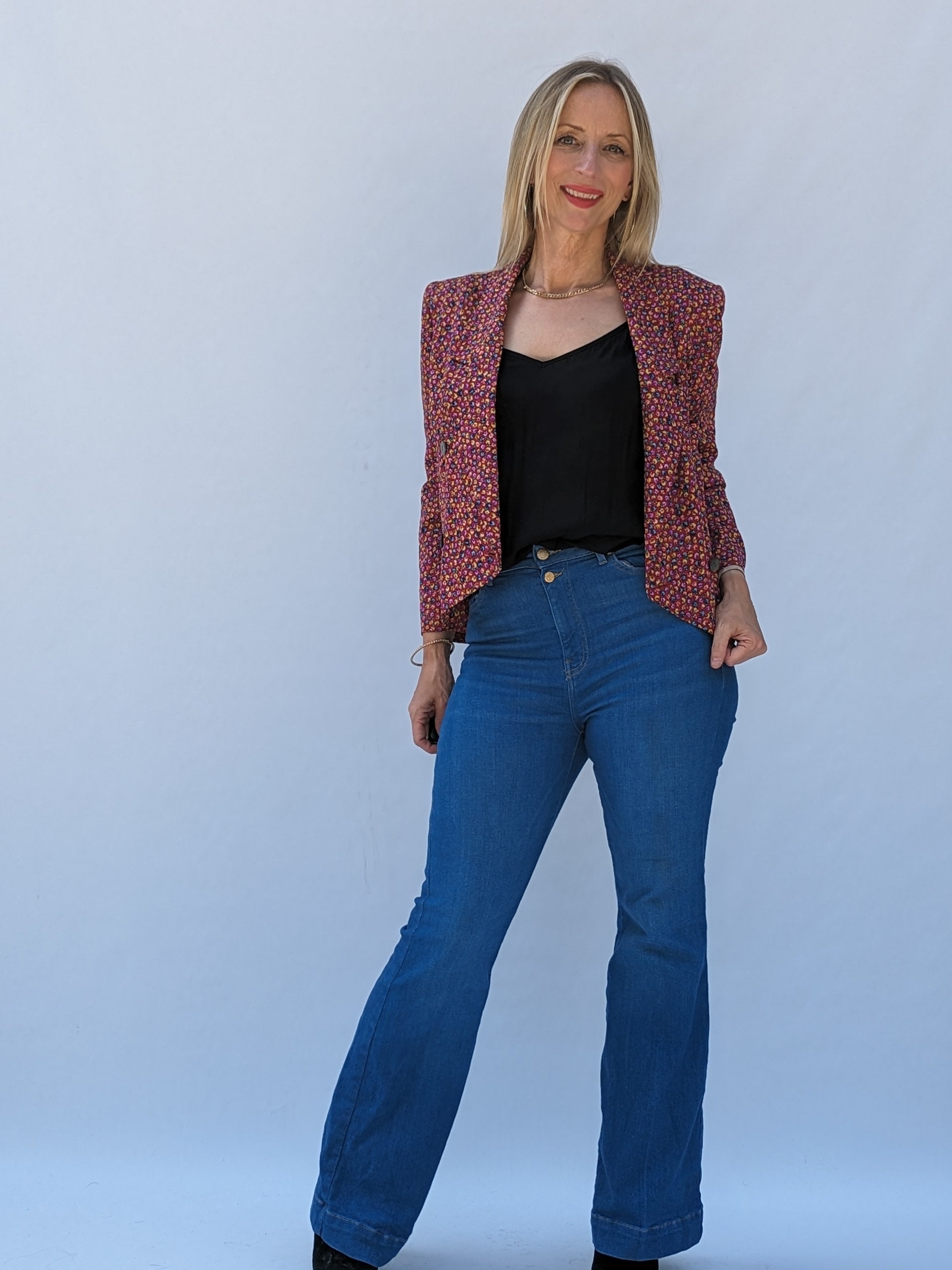 80s summer vintage red floral blazer open