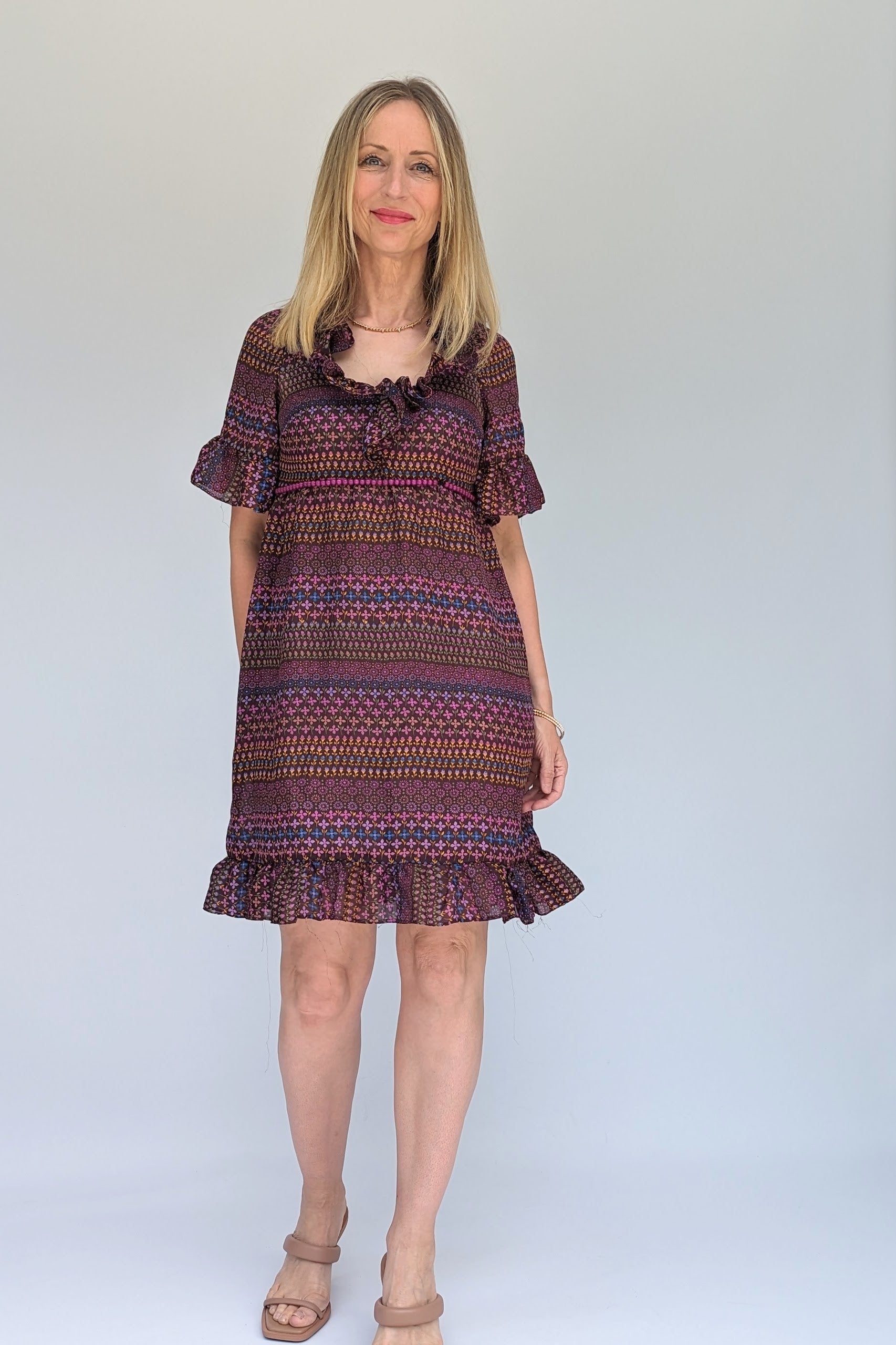 Purple, brown and blue summer dress