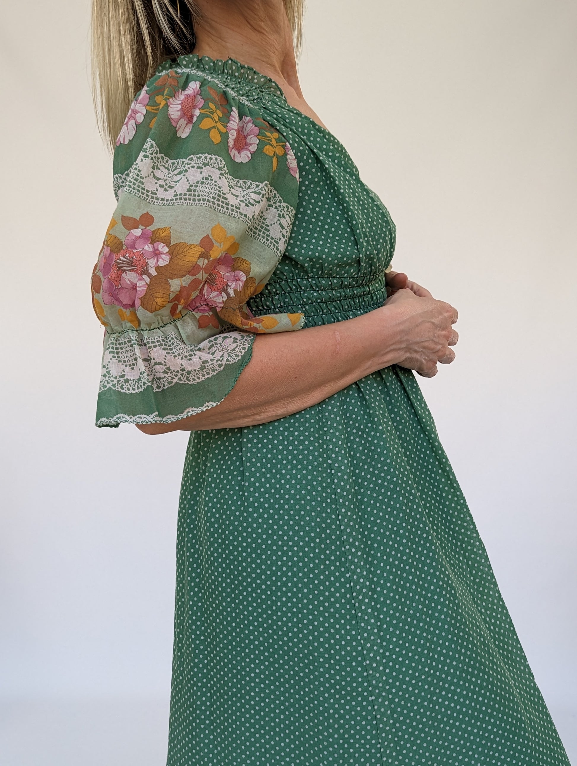 Contrasting pattern on vintage maxi dress