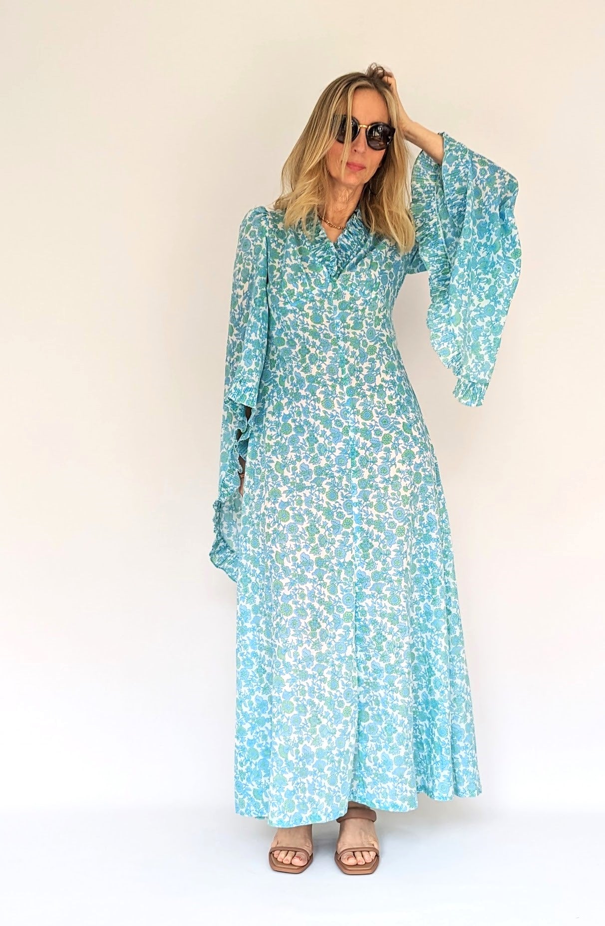 Vintage 70s Maxi Summer Dress with Statement Flared Sleeve