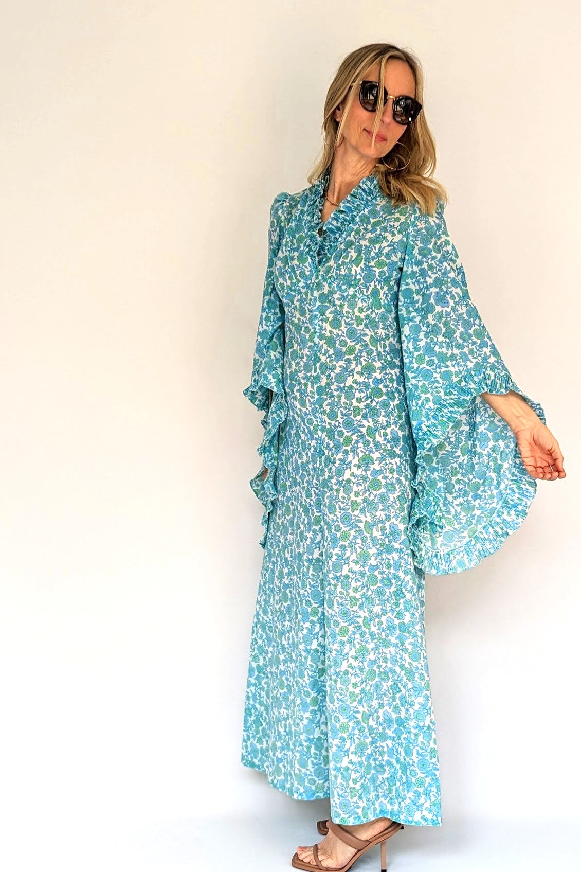Vintage 70s Maxi Summer Dress with Statement Flared Sleeve
