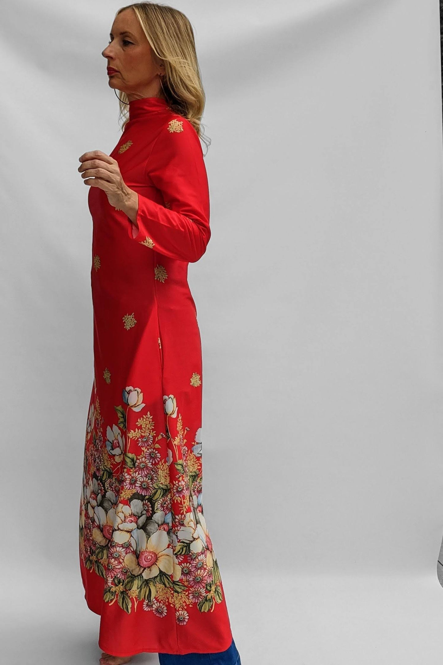 70s Red Floral Maxi Dress