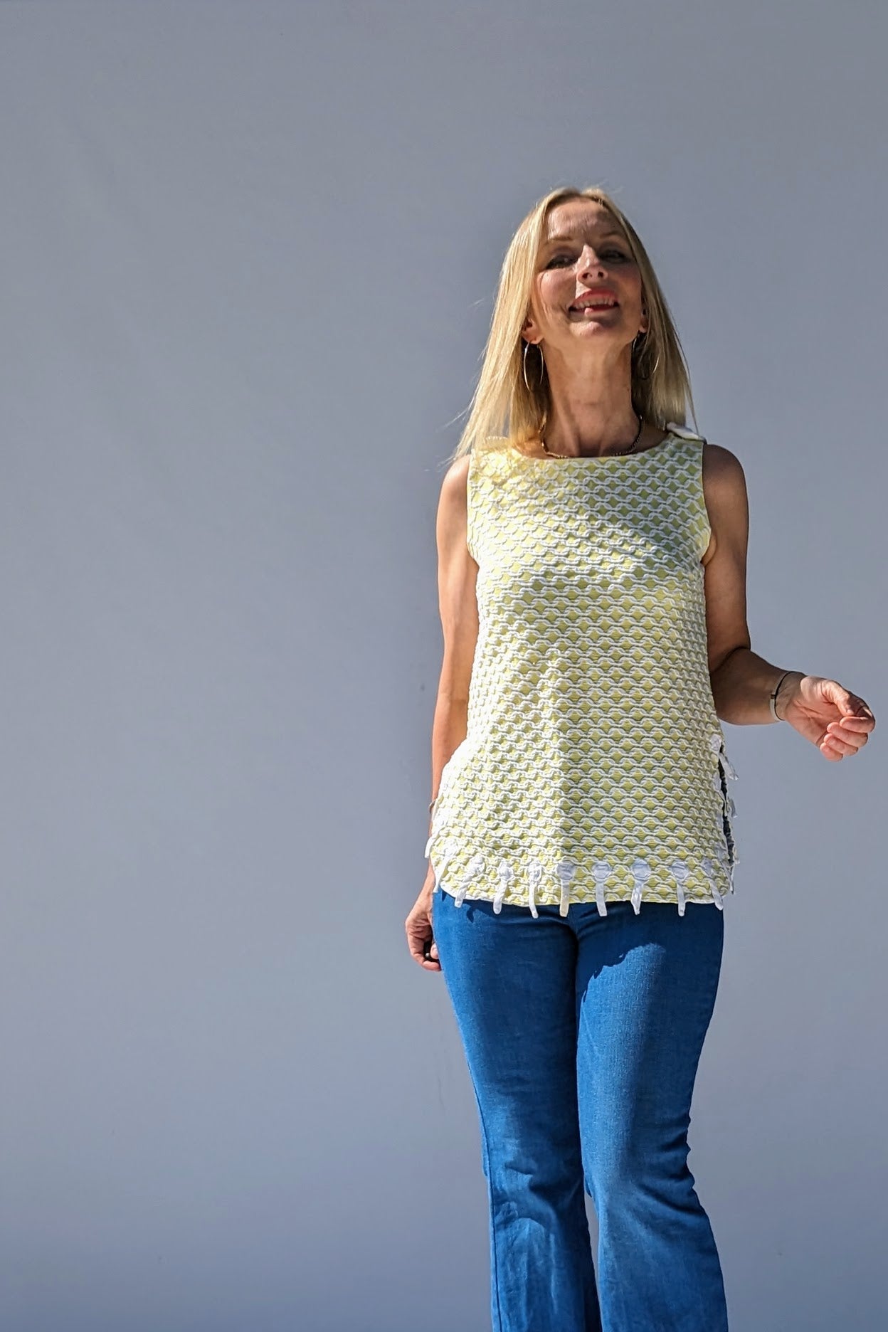 Yellow patterned 60s top