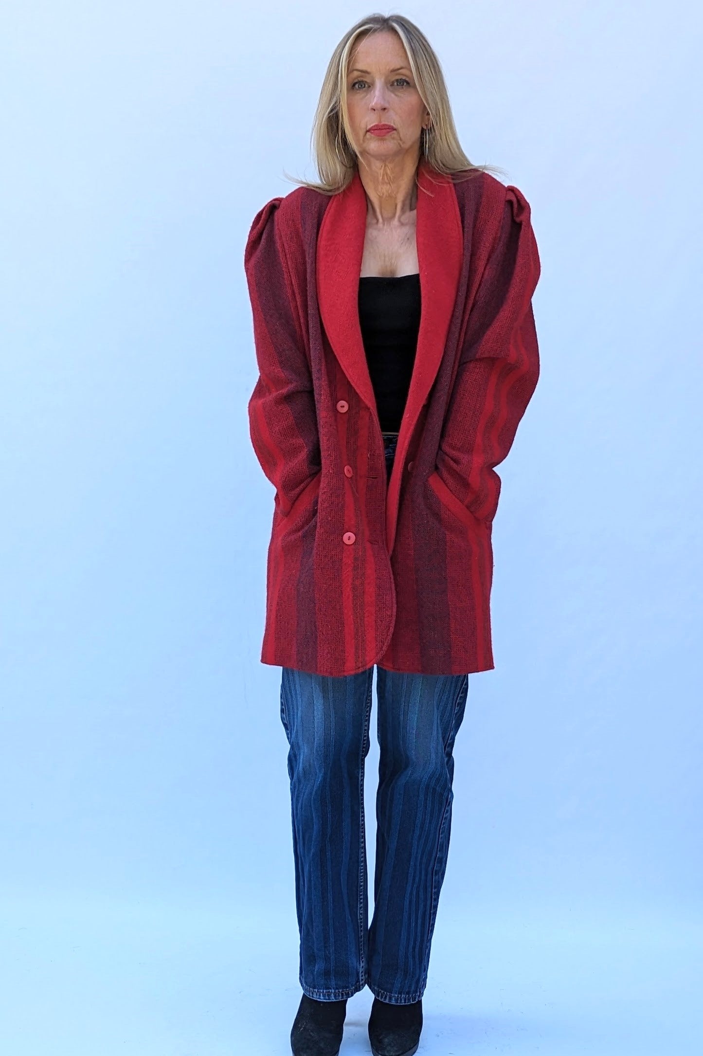 80s vintage red tweed coat