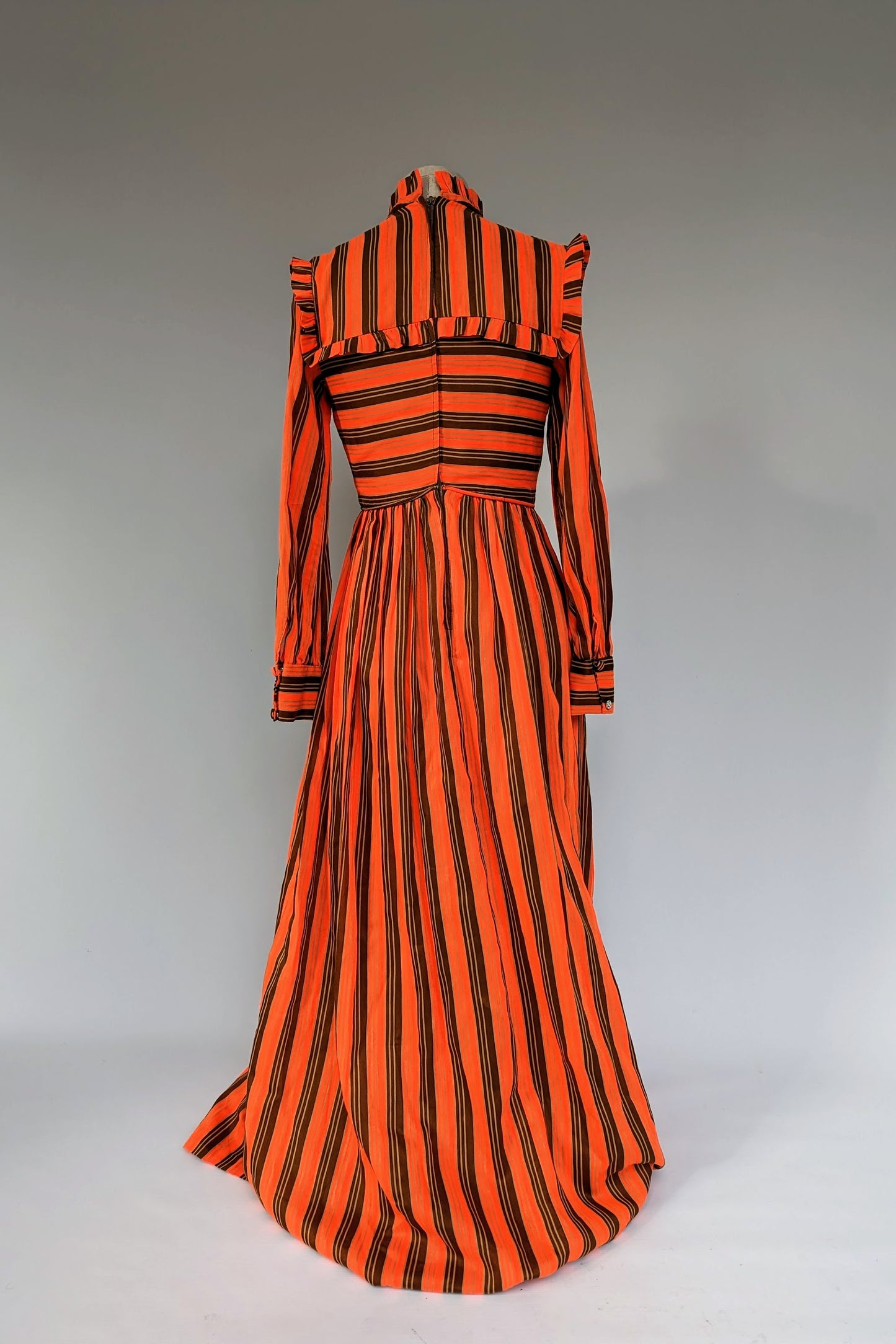 Vintage 70s Orange Striped Prairie Maxi Dress