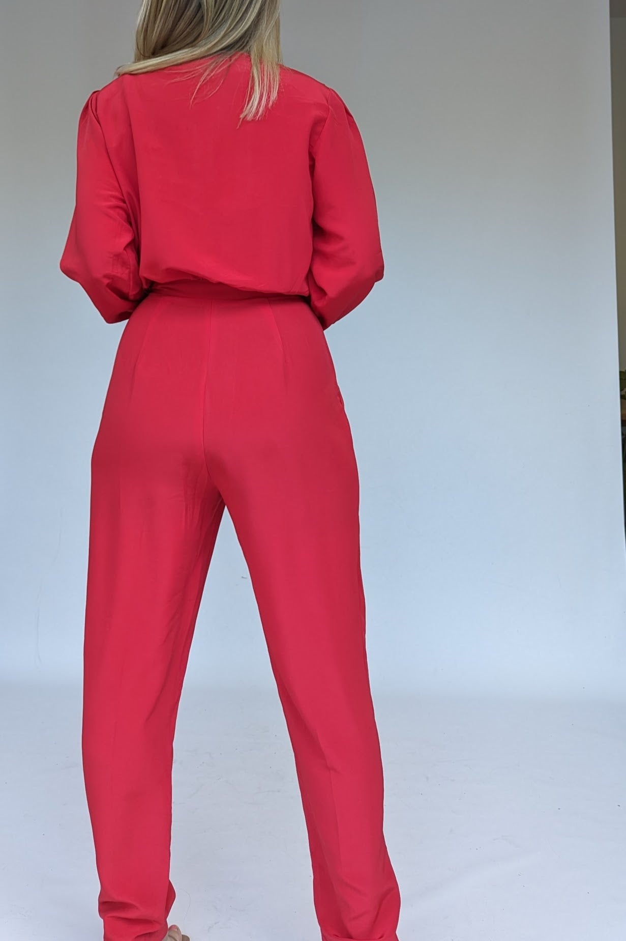 smart red trouser jumpsuit