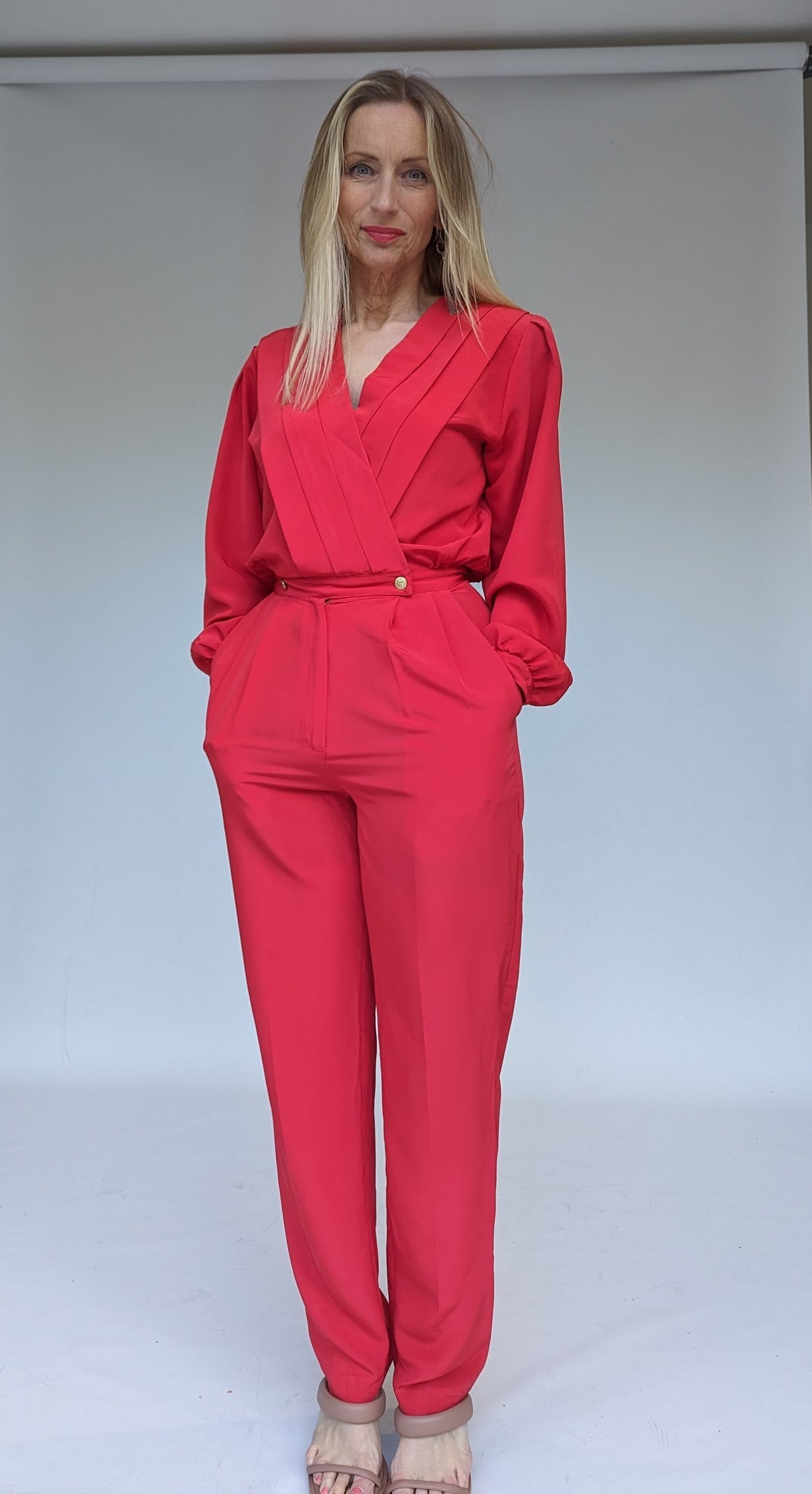 Red jumpsuit with pockets