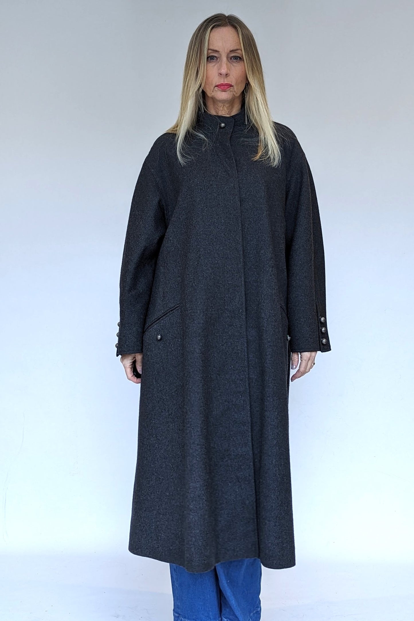 Long vintage grey wool lined coat