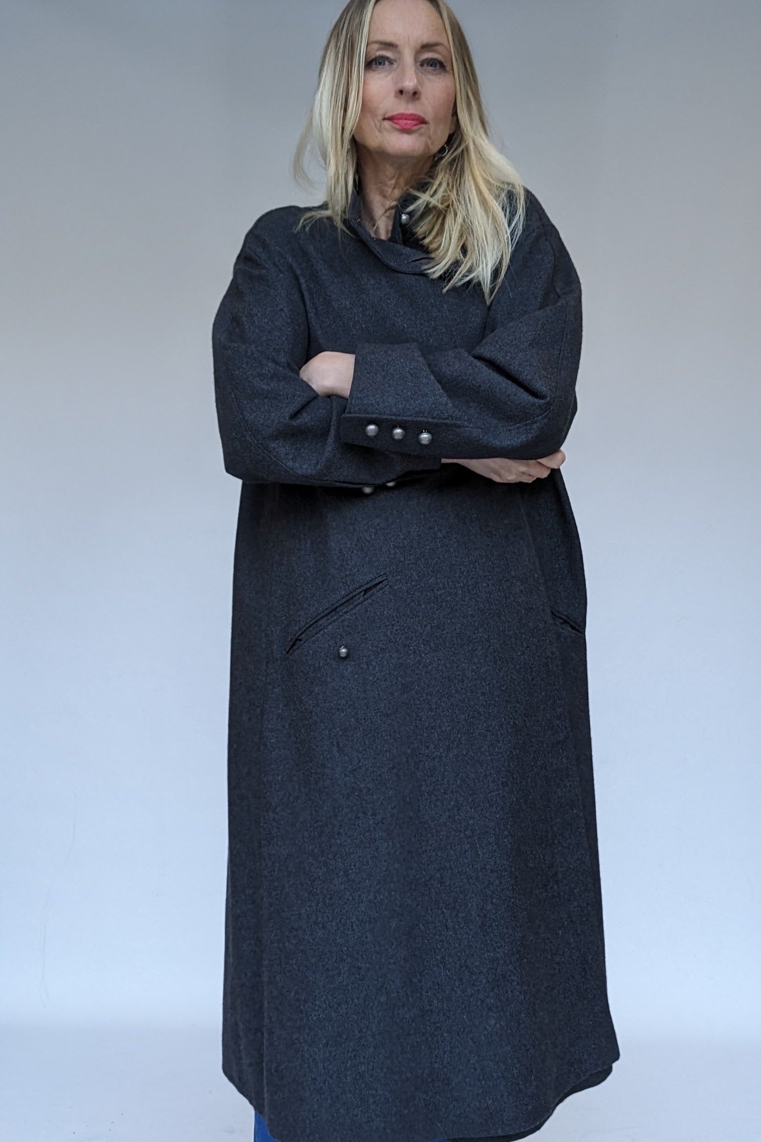 Large Ladies vintage grey long wool coat