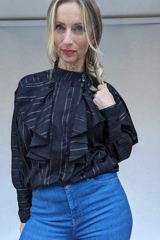 black ruffle blouse