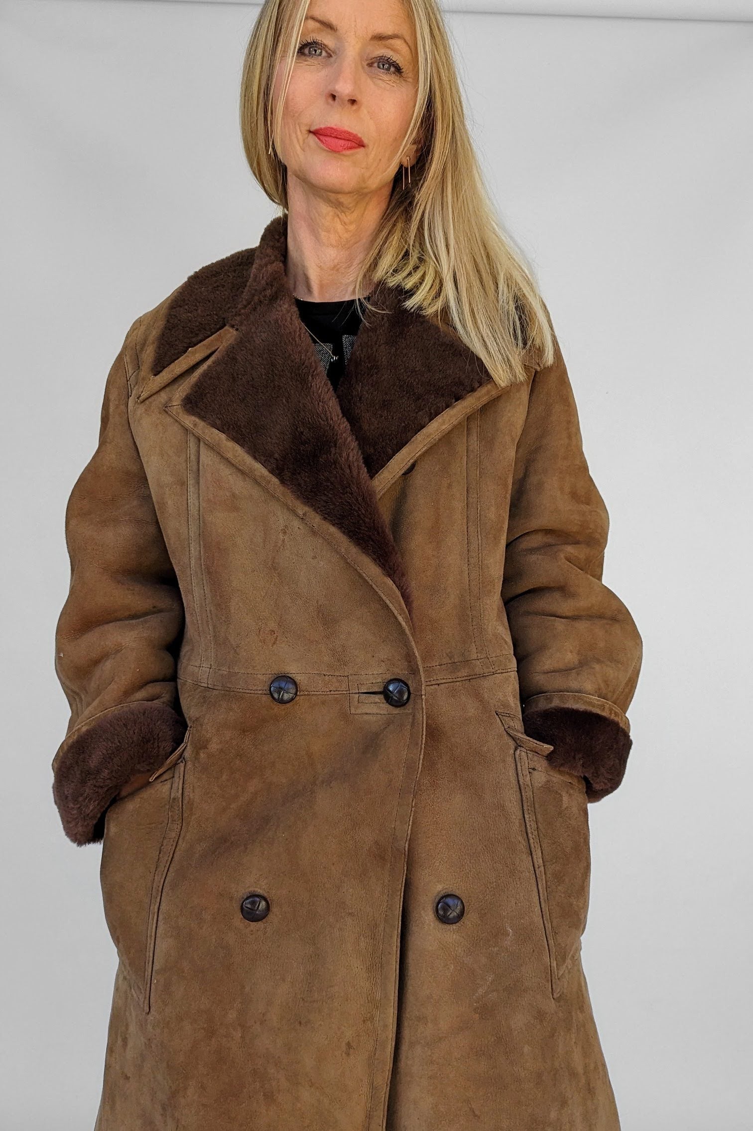 70s vintage sheepskin brown coat