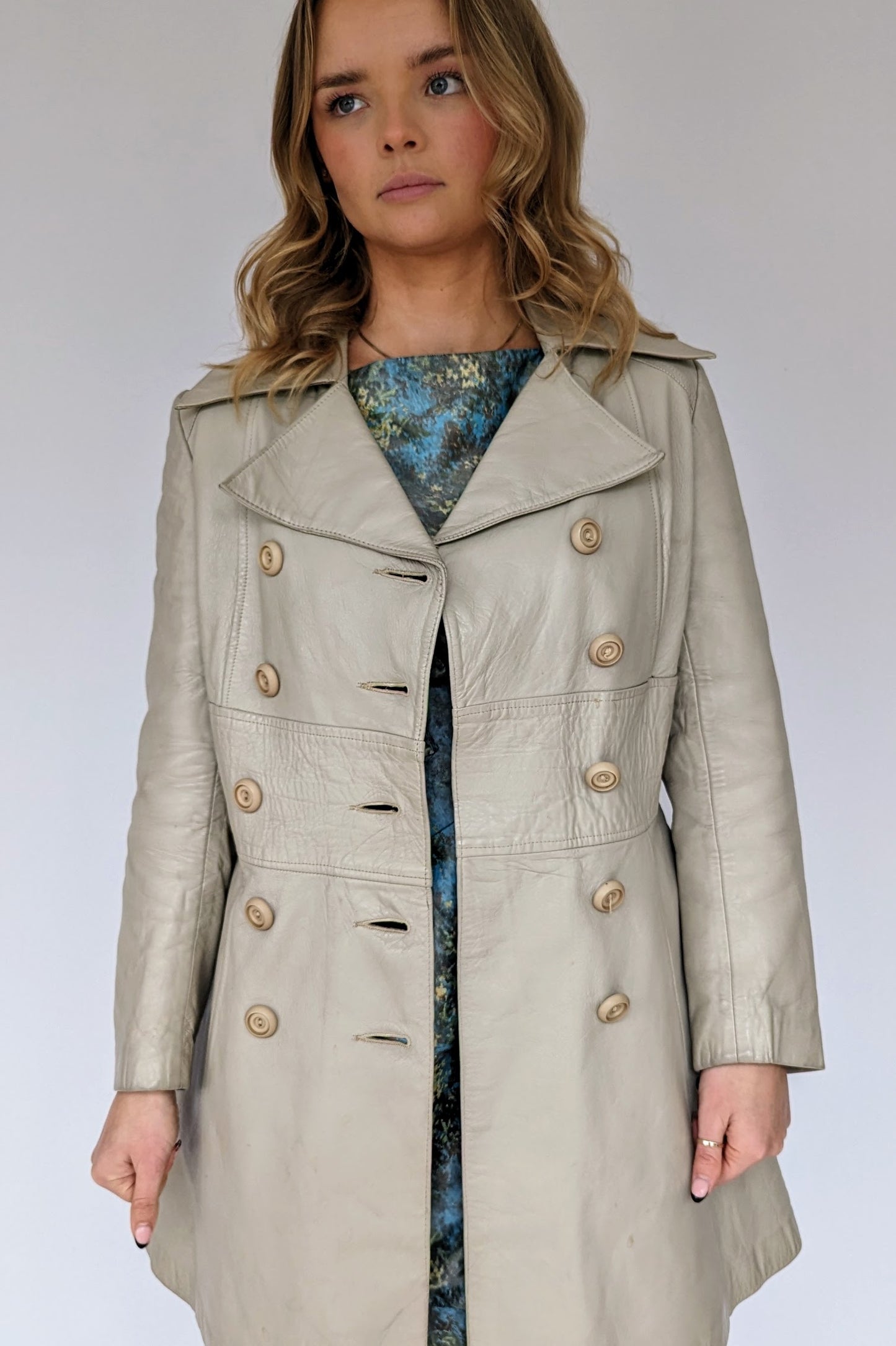 60s Dove Grey Leather Mod Coat
