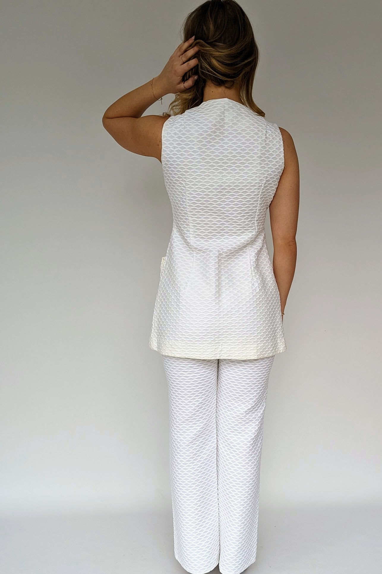 1960s White Pant Trouser Waistcoat Co-Ord Suit