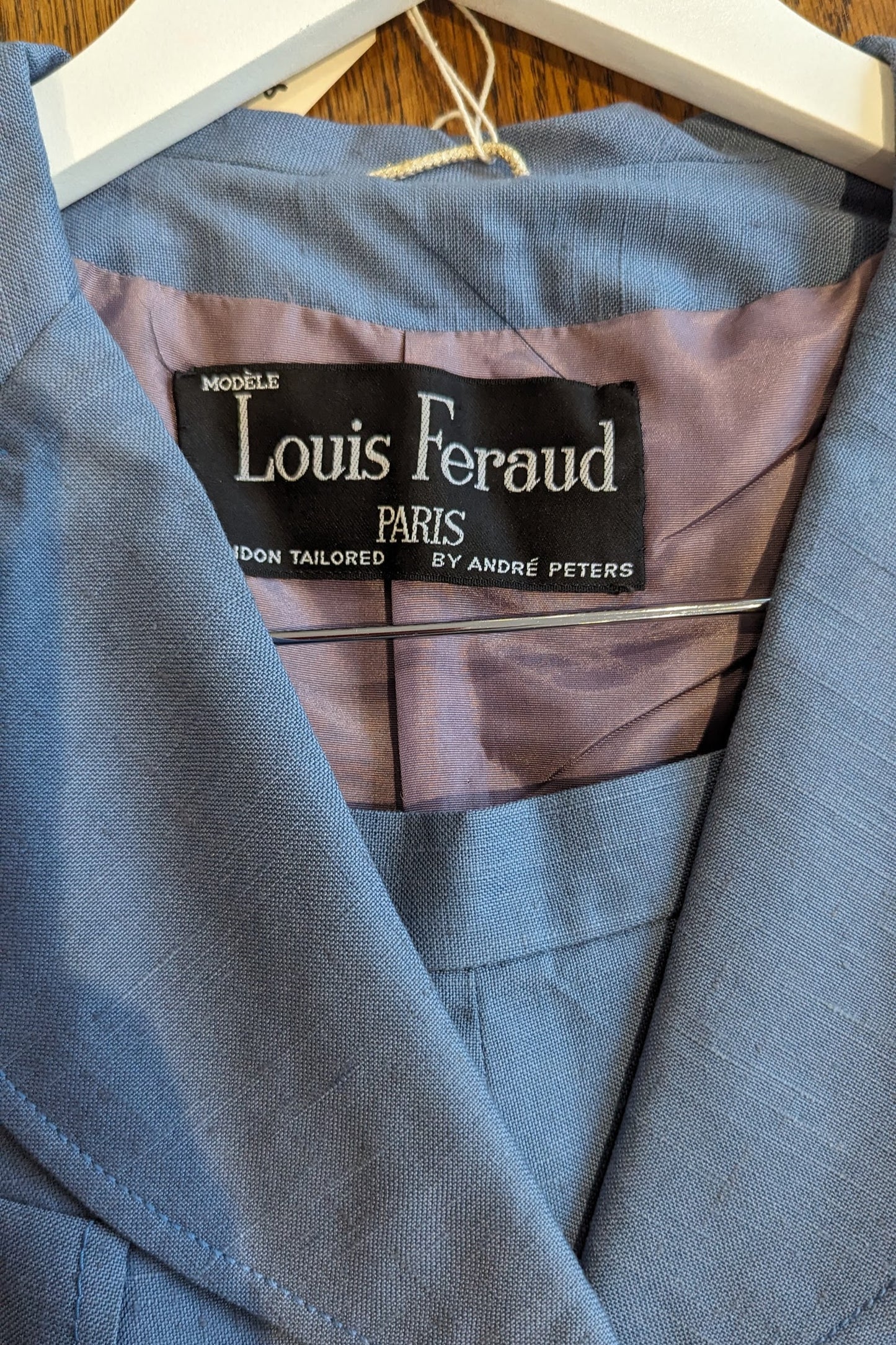 1960s Louis Feraud Dusty Blue Two Piece Skirt Suit