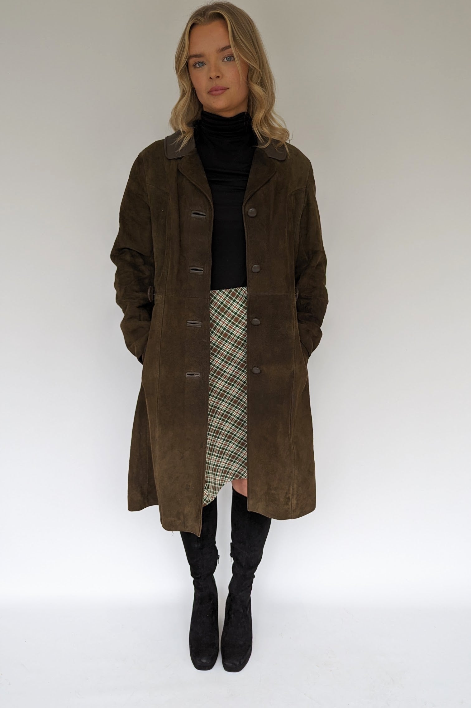 ladies' Vintage 60s Long Brown Suede Coat