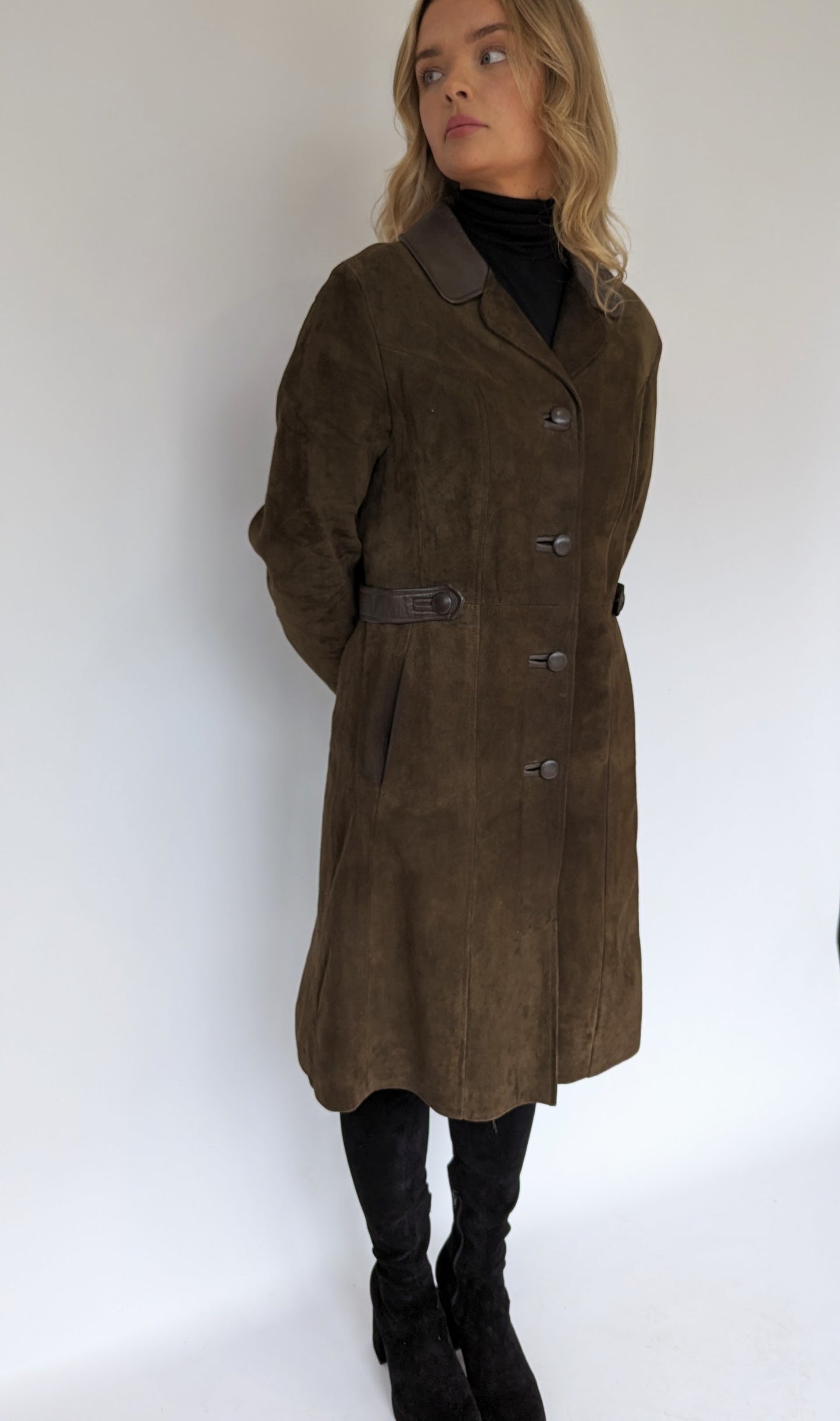 Women's Vintage 60s Long Brown Suede Coat