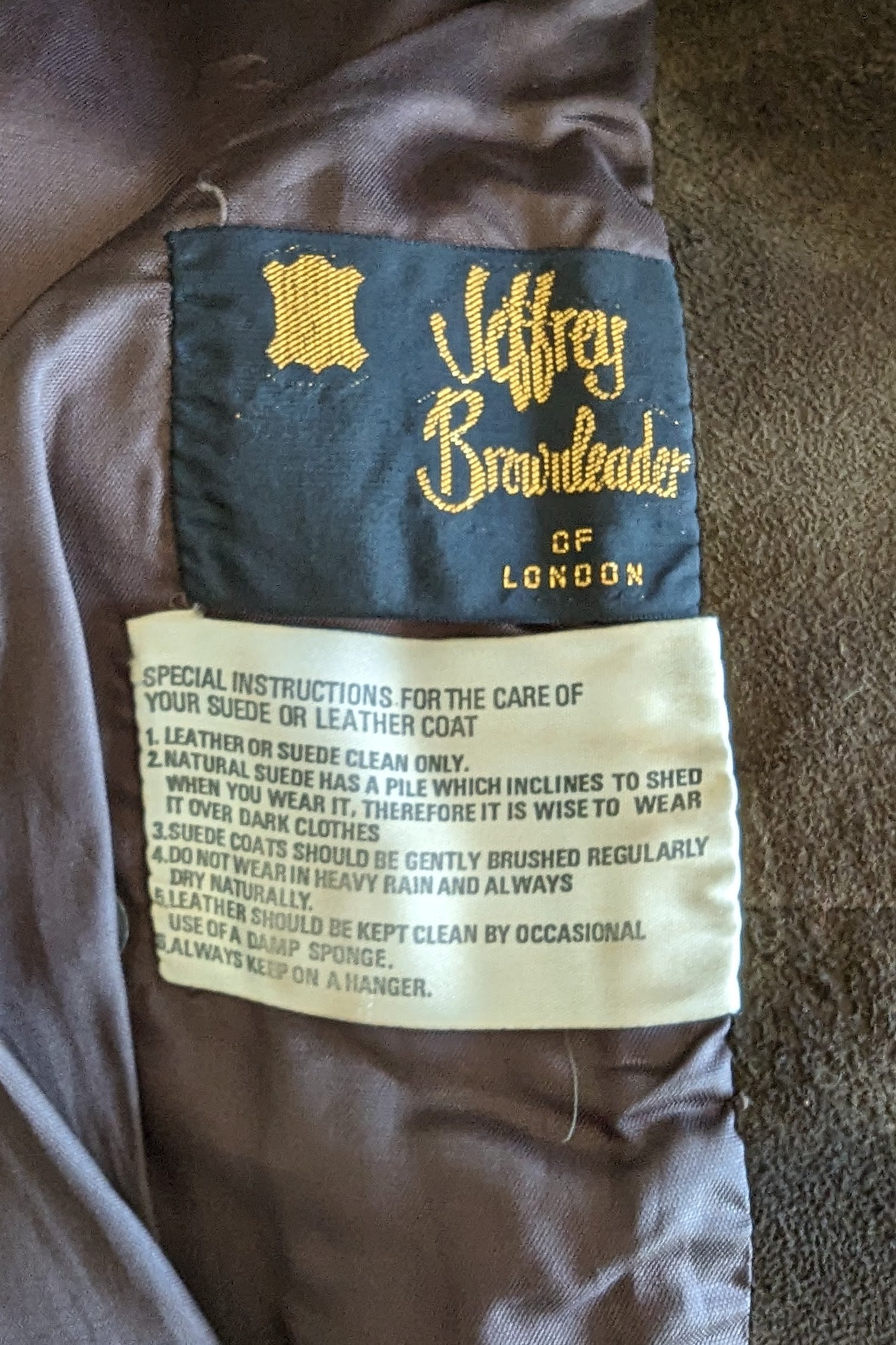 Jeffrey Brownleader label on Women's Vintage 60s Long Brown Suede Coat