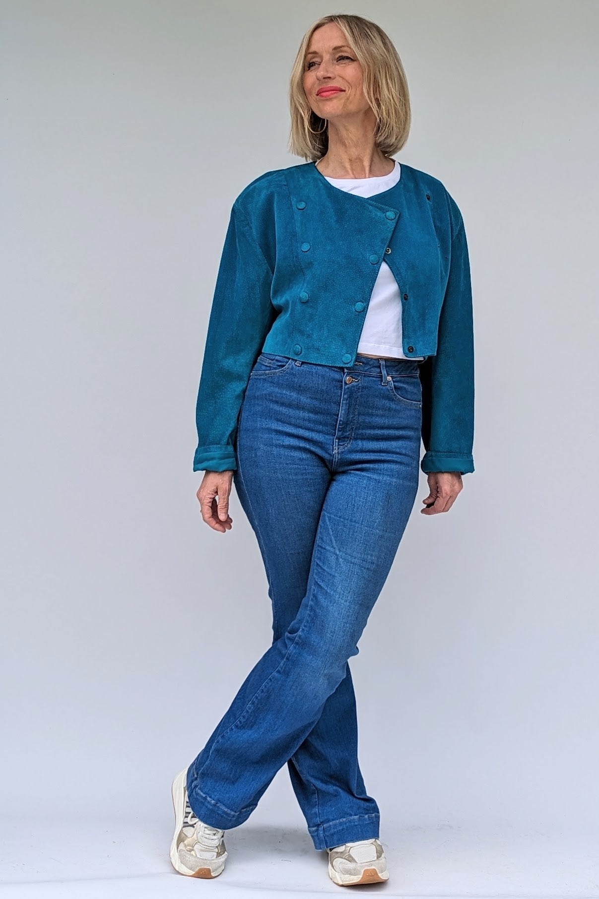 80s Turquoise Suede Cropped Jacket
