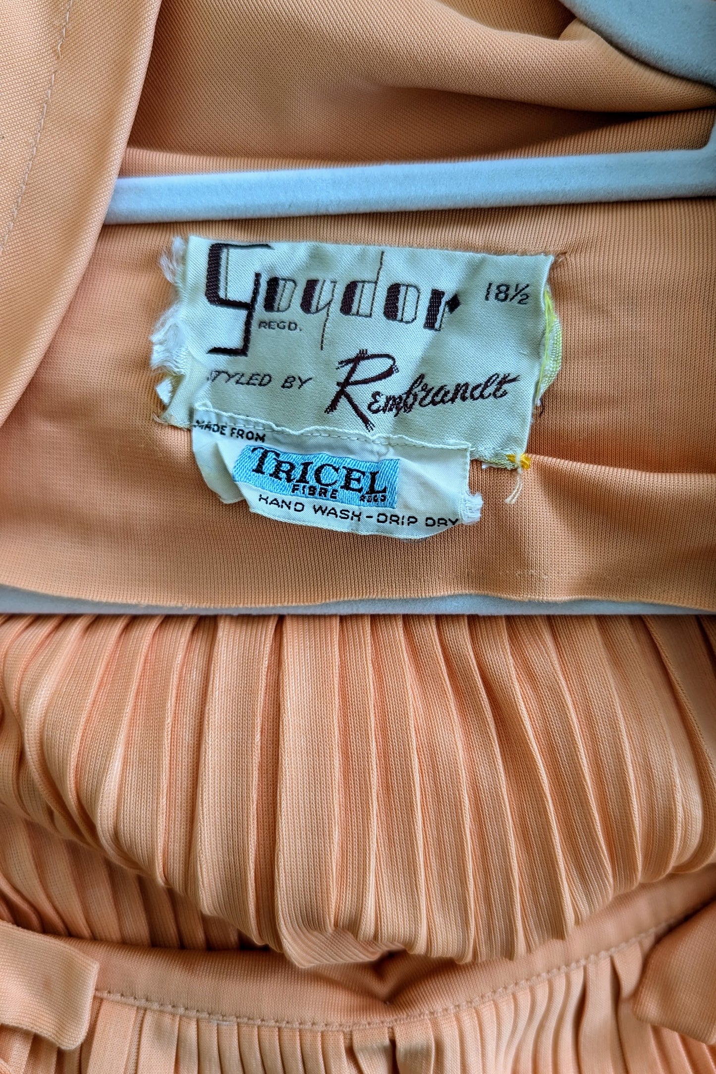 1960s Rembrandt Peach Pleated Day Dress