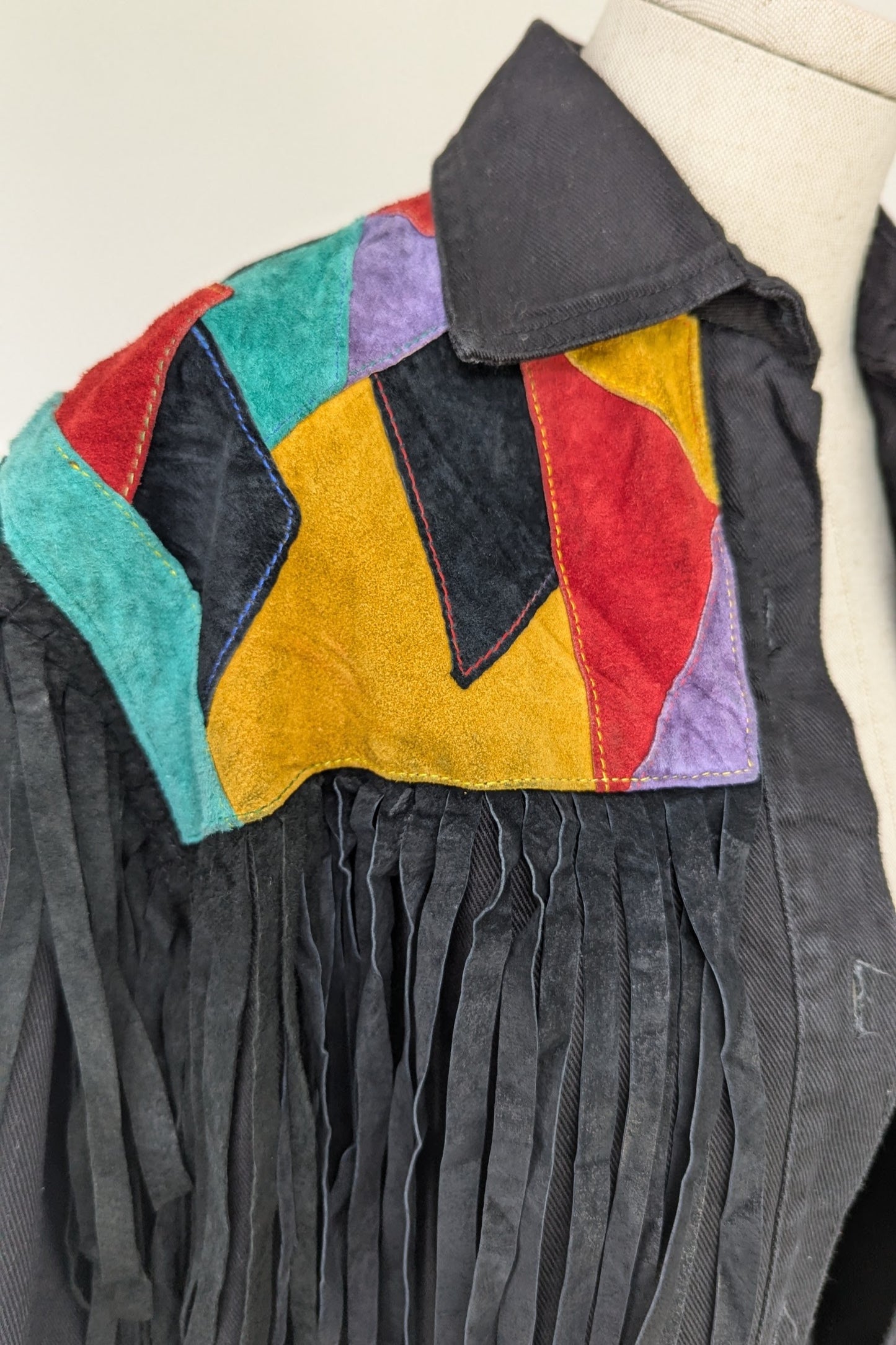 1980's Coloured Suede Patchwork Tassel Shacket