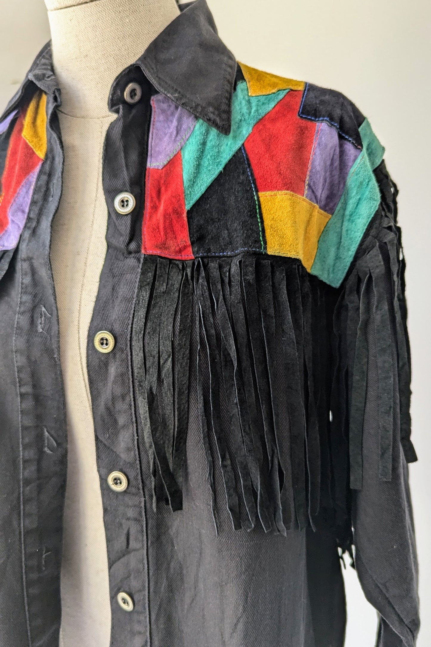 1980's Coloured Suede Patchwork Tassel Shacket
