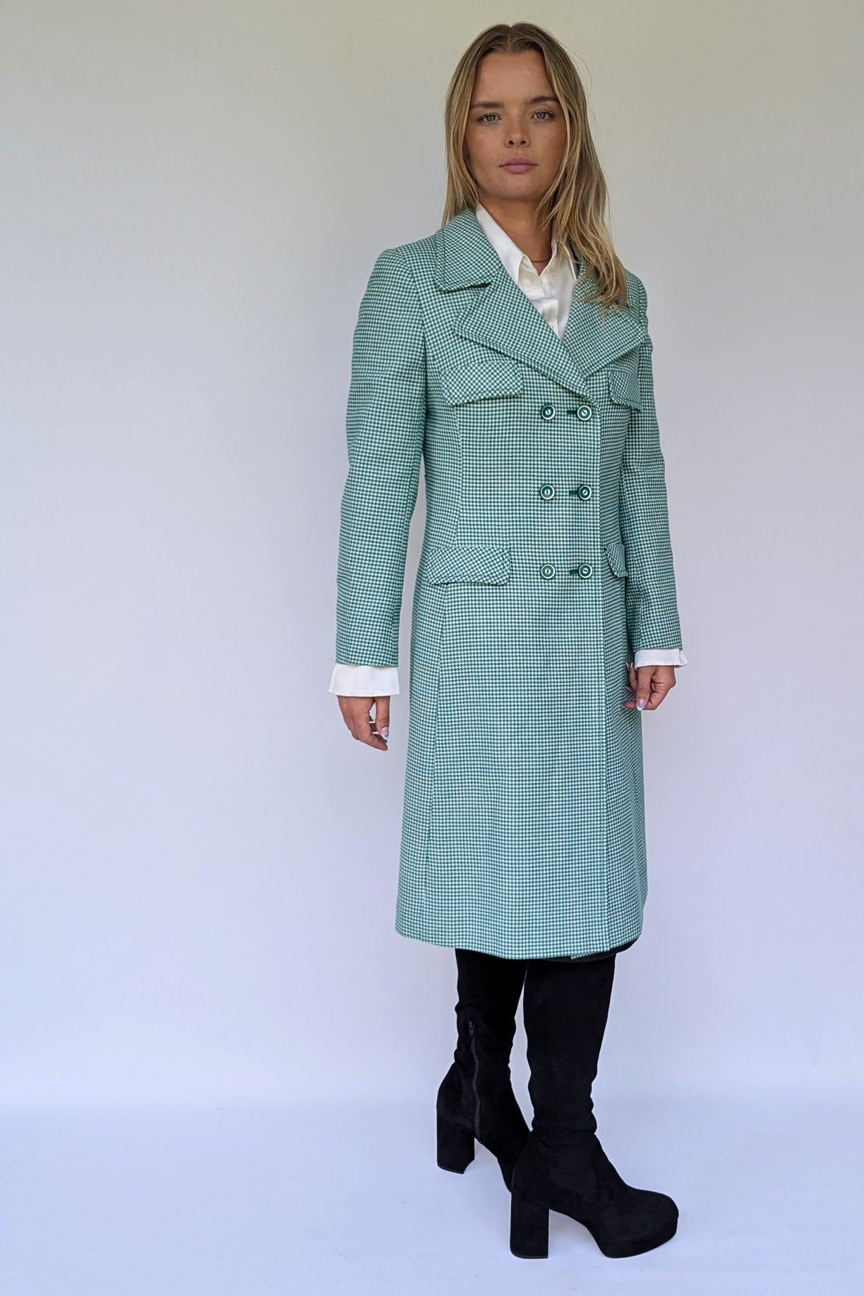 1960s Green Dogtooth Coat by Harella